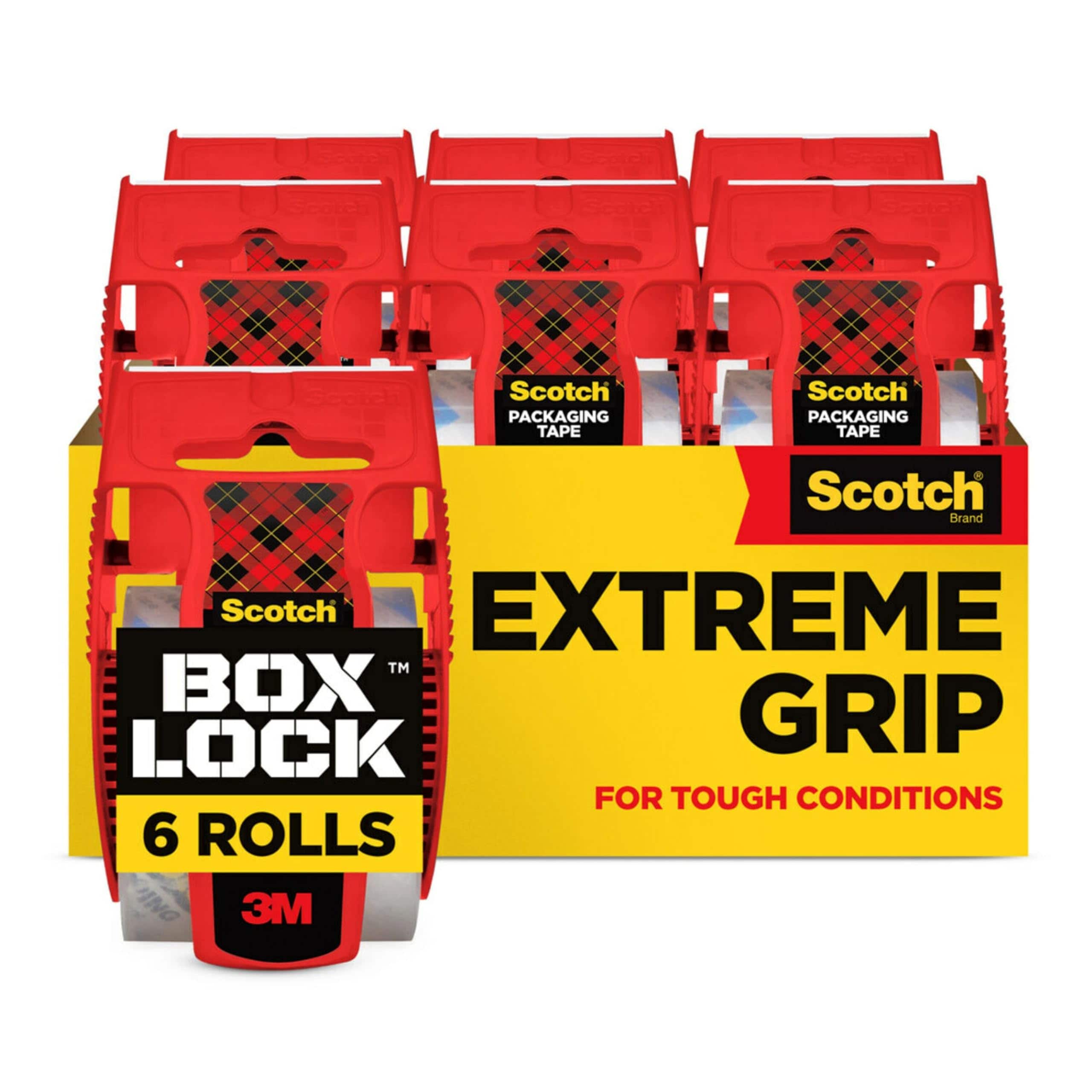 Scotch  Box Lock Packagig Tape - 6 Rolls with Dispeser Extreme Grip for Shippig ad Movig
