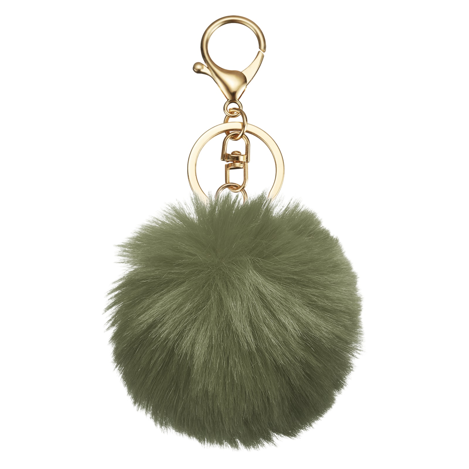 Unique Bargains Pom Pom Keychain 8cm Faux Rabbit Fur Fluffy Pompoms Keyring Soft Cute Plush Fluffy Ball Keychains for Women Purse Handbag Bag Pendant DIY Crafts Green/Light Gold