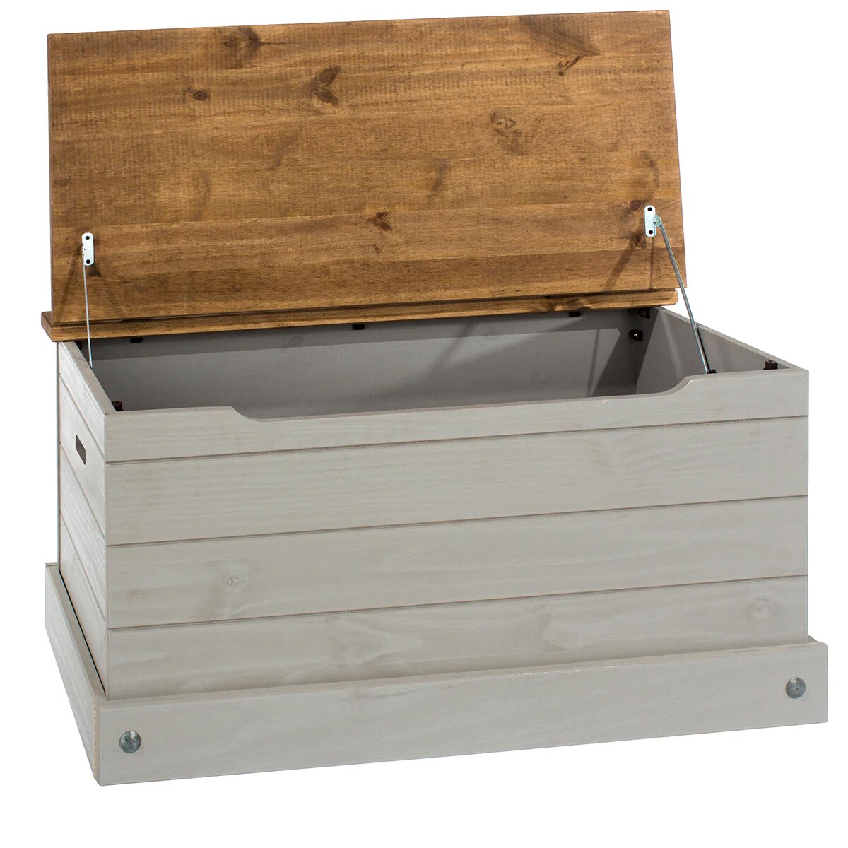 Gray Wash and Antique Brown Pine Wood Storage Trunk