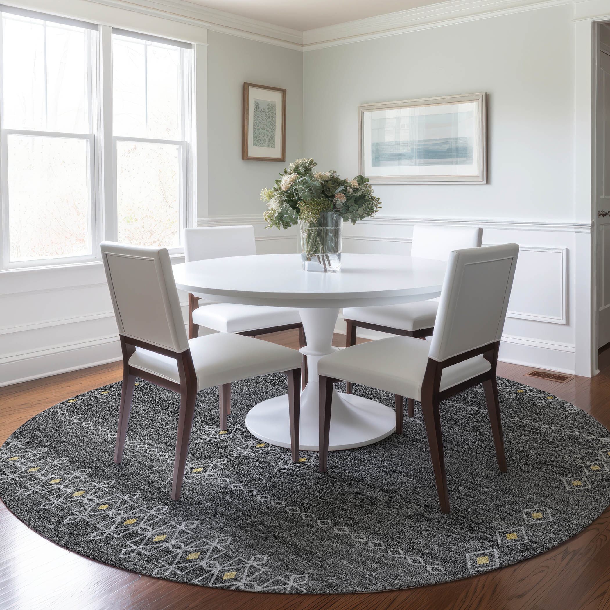 Addison Rugs AMF109GR8RO Mayfield AMF109GR 8 x 8 (ft) Loomed Polyester Gray Round Indoor Abstract Machine washable Area rug