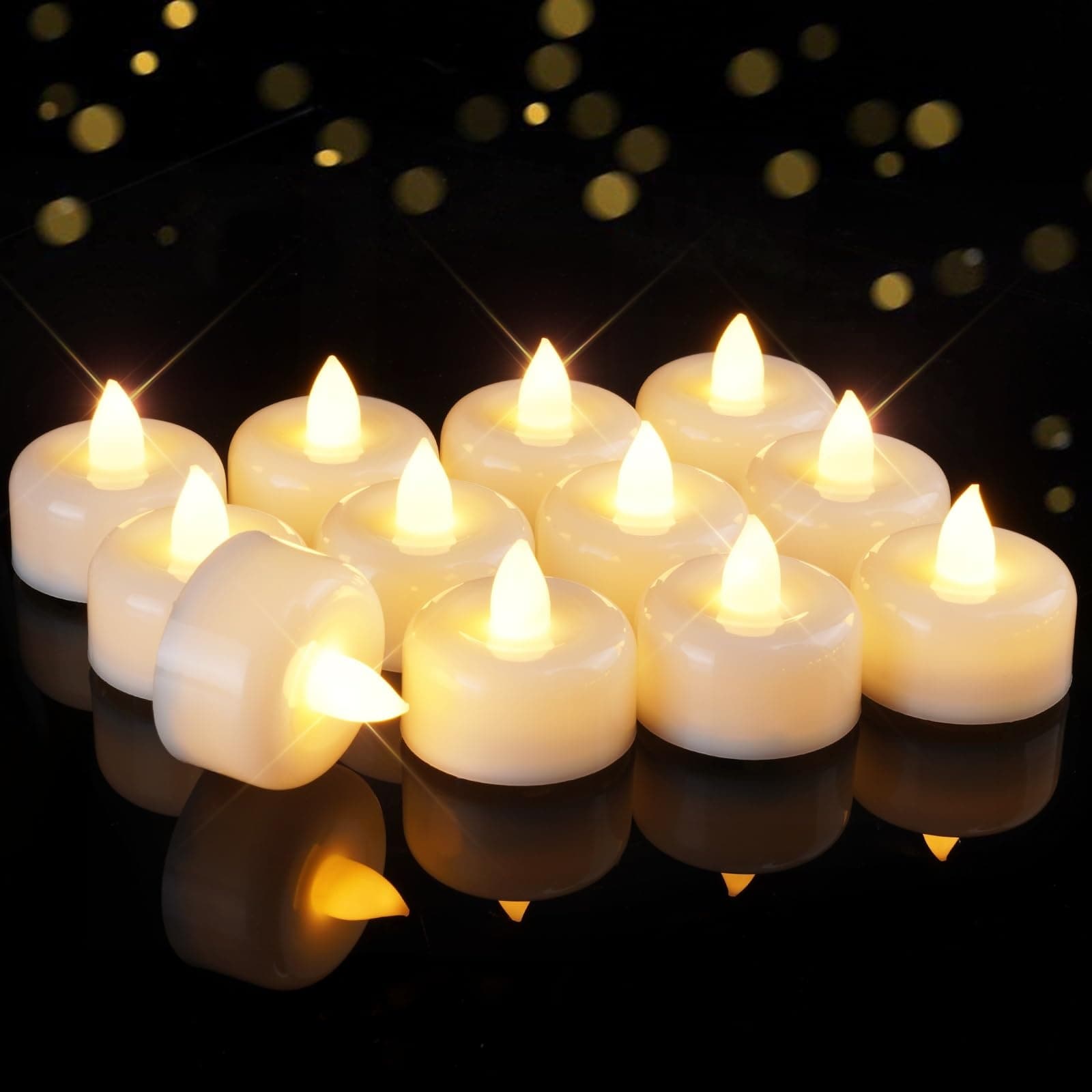 Phewnyzo - 12 pack flameless LED tea lights realistic electric candles warm white light for tabl...