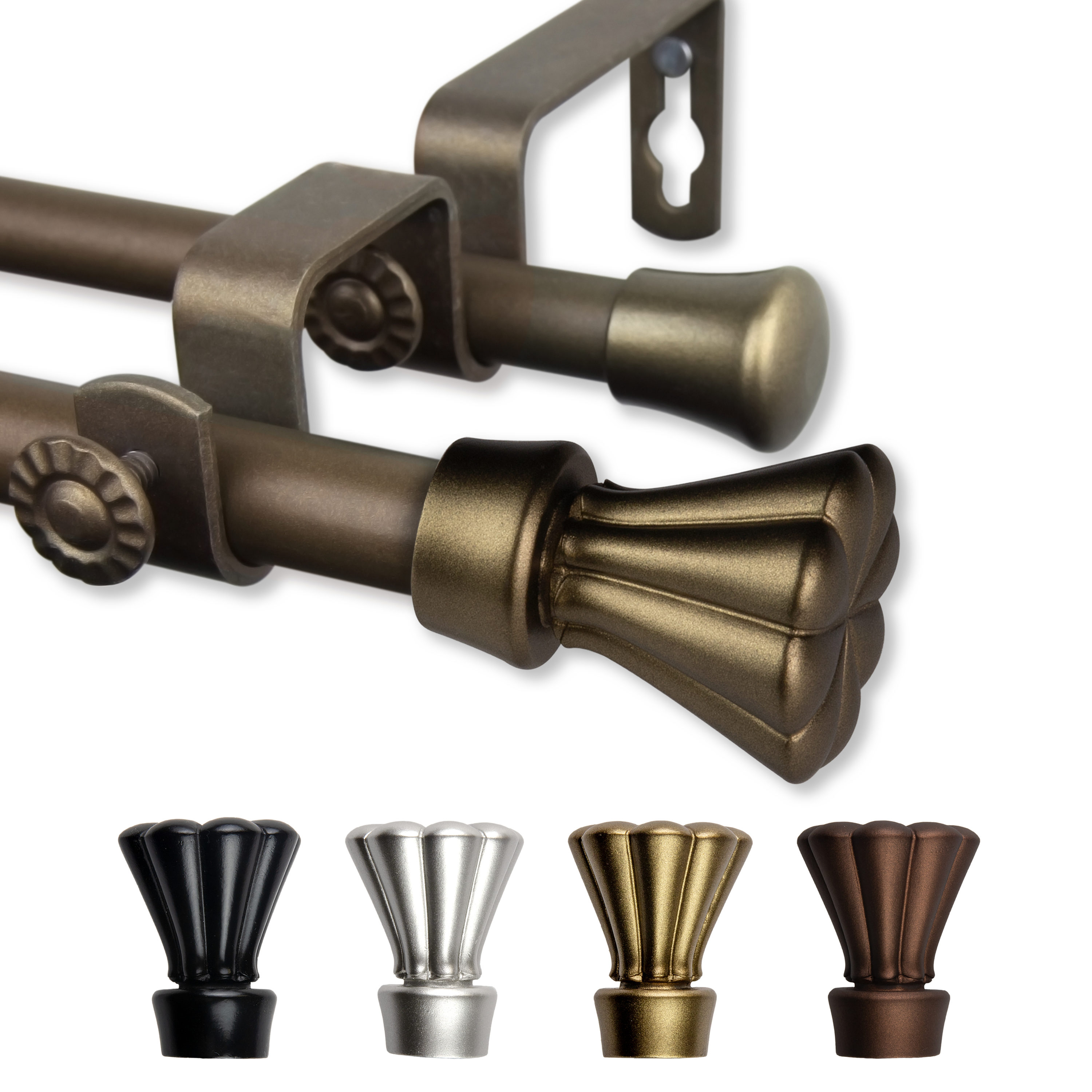 Hart & Harlow L-5717-844D Nicole 5/8-in 84-in to 120-in Antique gold Steel Double curtain rod with Finials