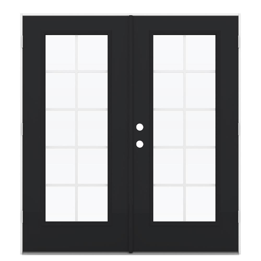 JELD-WEN LOWOLJW238700139 72-in x 80-in x 4-9/16-in Jamb Low-E Grilles between the glass , Black Steel Left-hand outswing French Double Patio Door