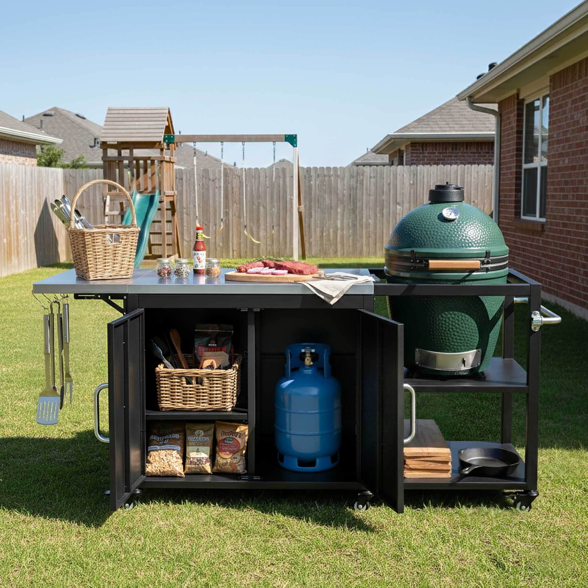 Bestier Large Outdoor Grill Cart Steel Foldable Drop Leaf Outdoor