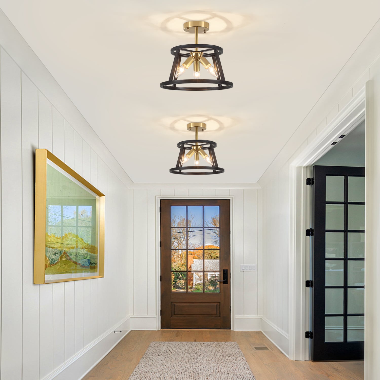 ZSMIHDOH 12.59-in Black Indoor 3 -Light Semi-flush Mount Light Metal