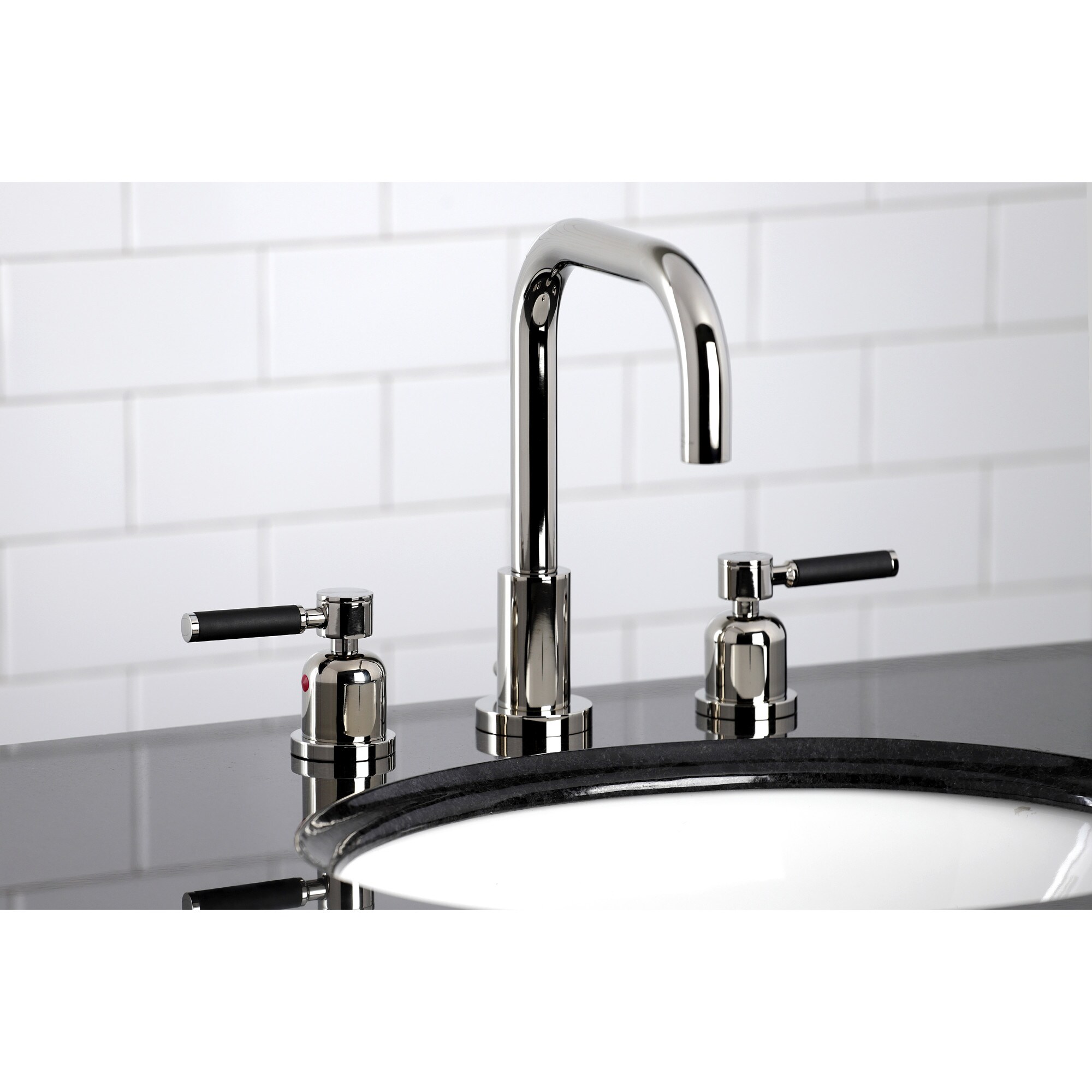 Kingston Brass WLFSC8939DKL Kaiser Polished nickel Widespread 2-handle High-arc Residential Handle Bathroom Sink Faucet with Drain
