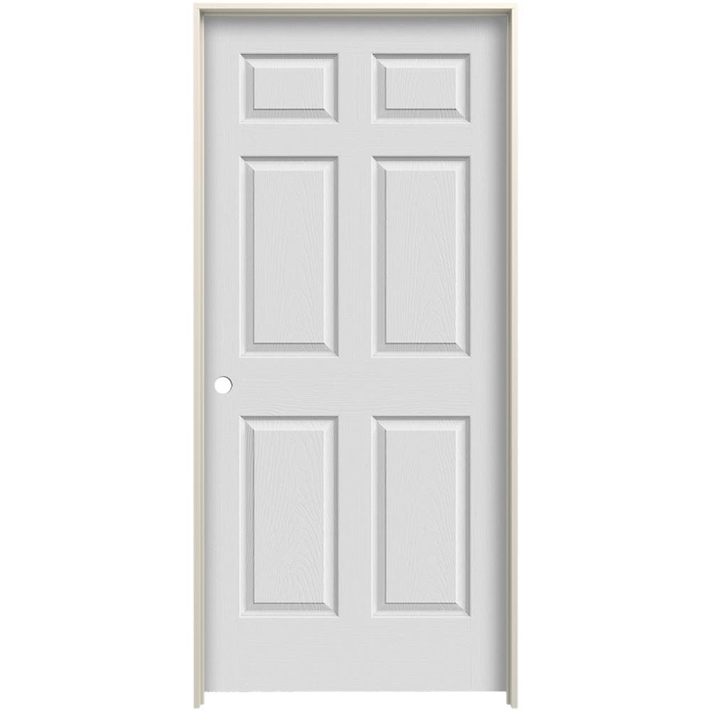 JELD-WEN LOWOLJW225400097 32-in x 80-in Fog Solid Core 6-panel Right Hand Textured Prefinished Molded Composite Flat Jamb Single Prehung Interior Door