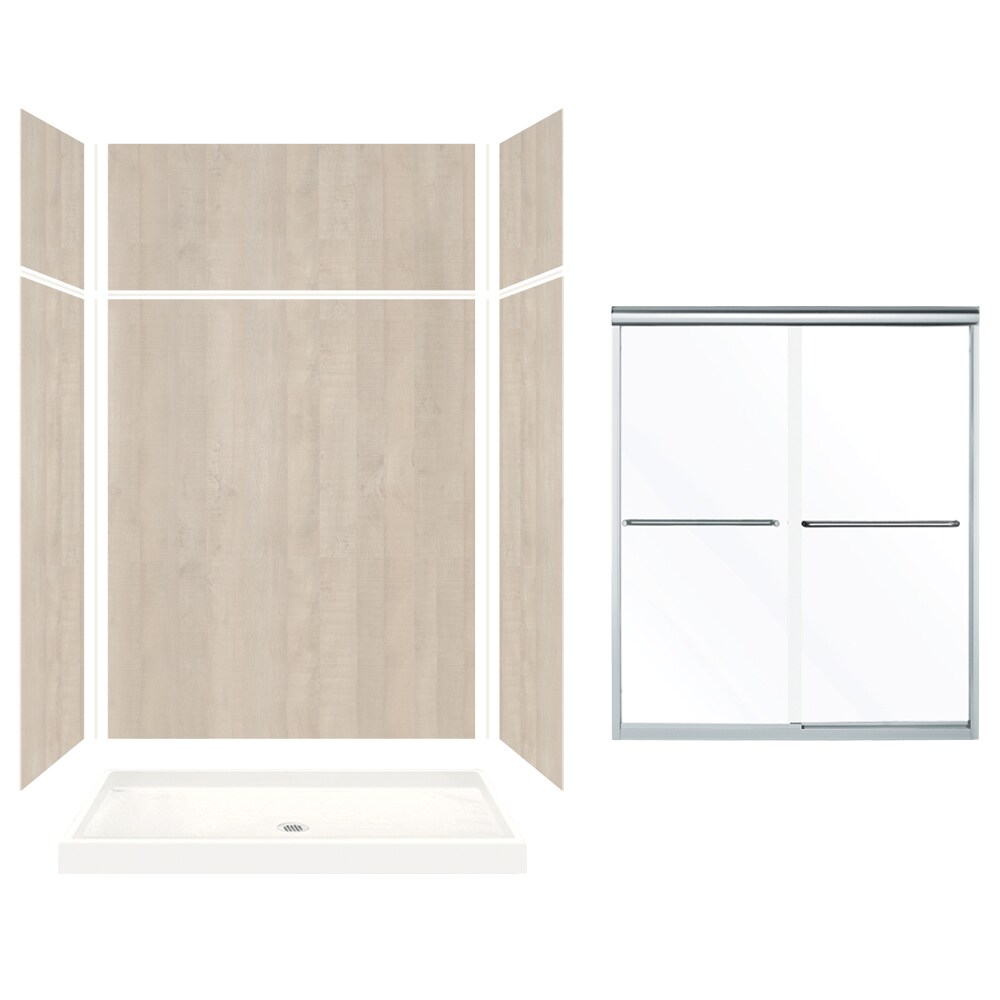 Transolid KSX603296-5475SC-45 Expressions Bleached Oak 8-Piece 32-in x 60-in x 96-in Base/Wall/Door Rectangular Alcove Shower Kit (Center Drain) Drain Included