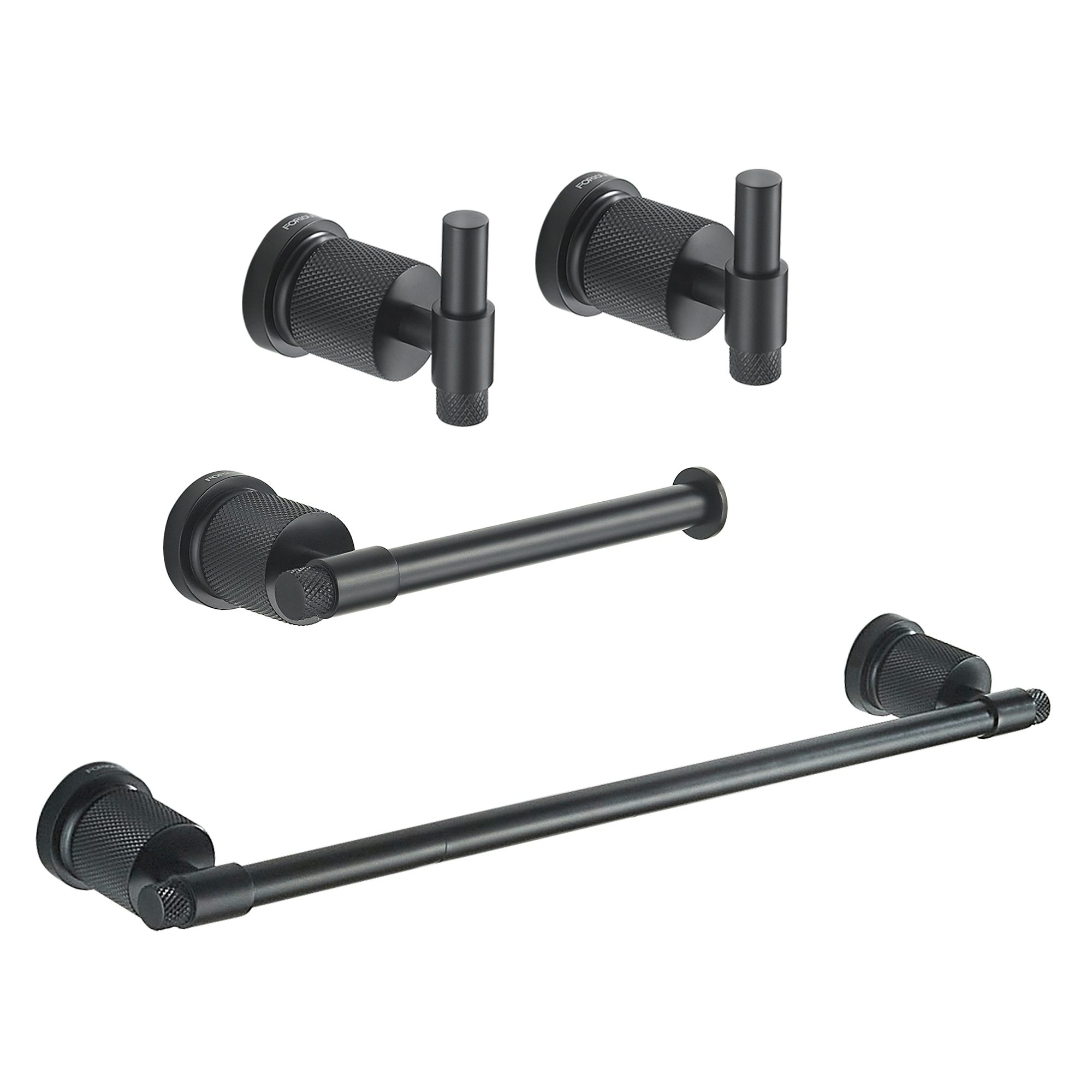FORIOUS LL19011B4C 4 -Piece Black Decorative Bathroom Hardware Set Towel Bar, Toilet Paper Holder, ,Robe Hook Included