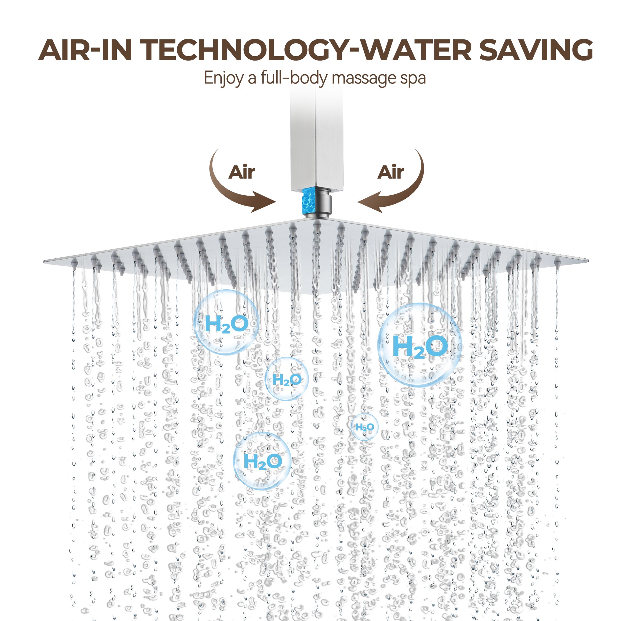 Brushed Nickel Ceiling Mounted Dual Shower System with Body Jets
