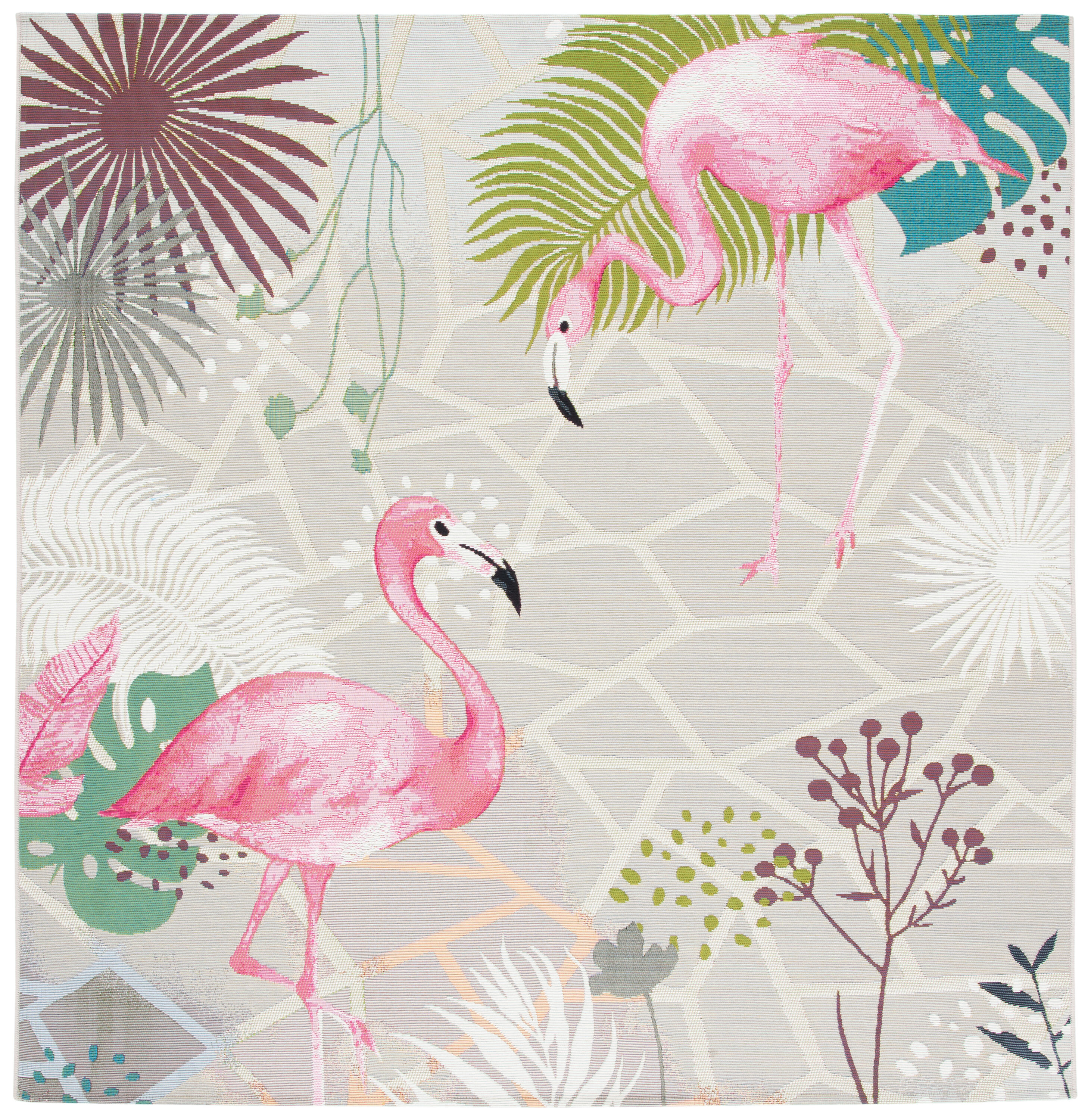 Barbados 5'3" Square Gray and Pink Flamingo Rug