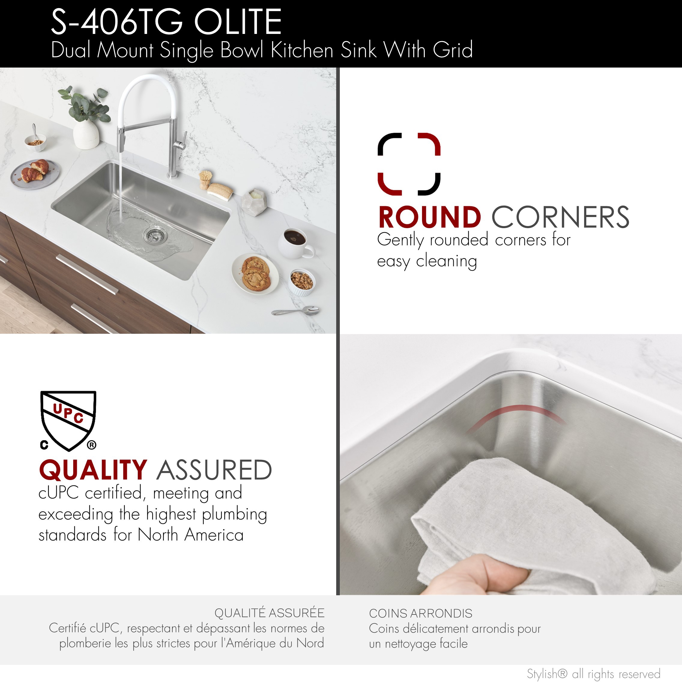 Stylish S-406TG Kitchen-Sinks - View #4