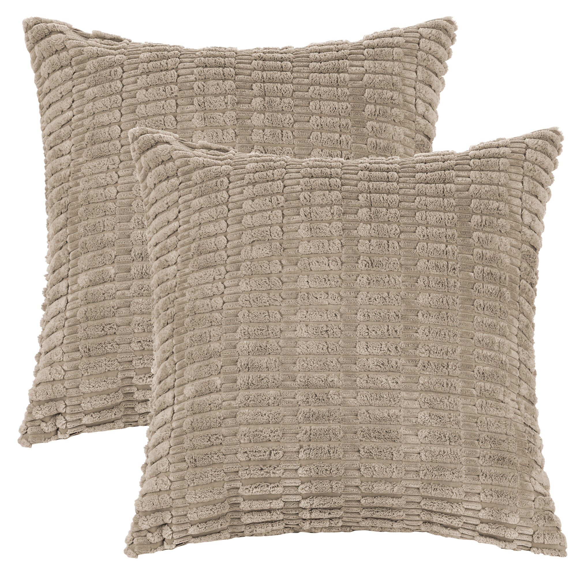 Unique Bargains 2pcs Corduroy Decorative Throw Pillow Covers Boho Solid Striped Cushion Covers Modern Farmhouse Home Decor for Sofa Living Room Couch 16 x 16 Inch Brown