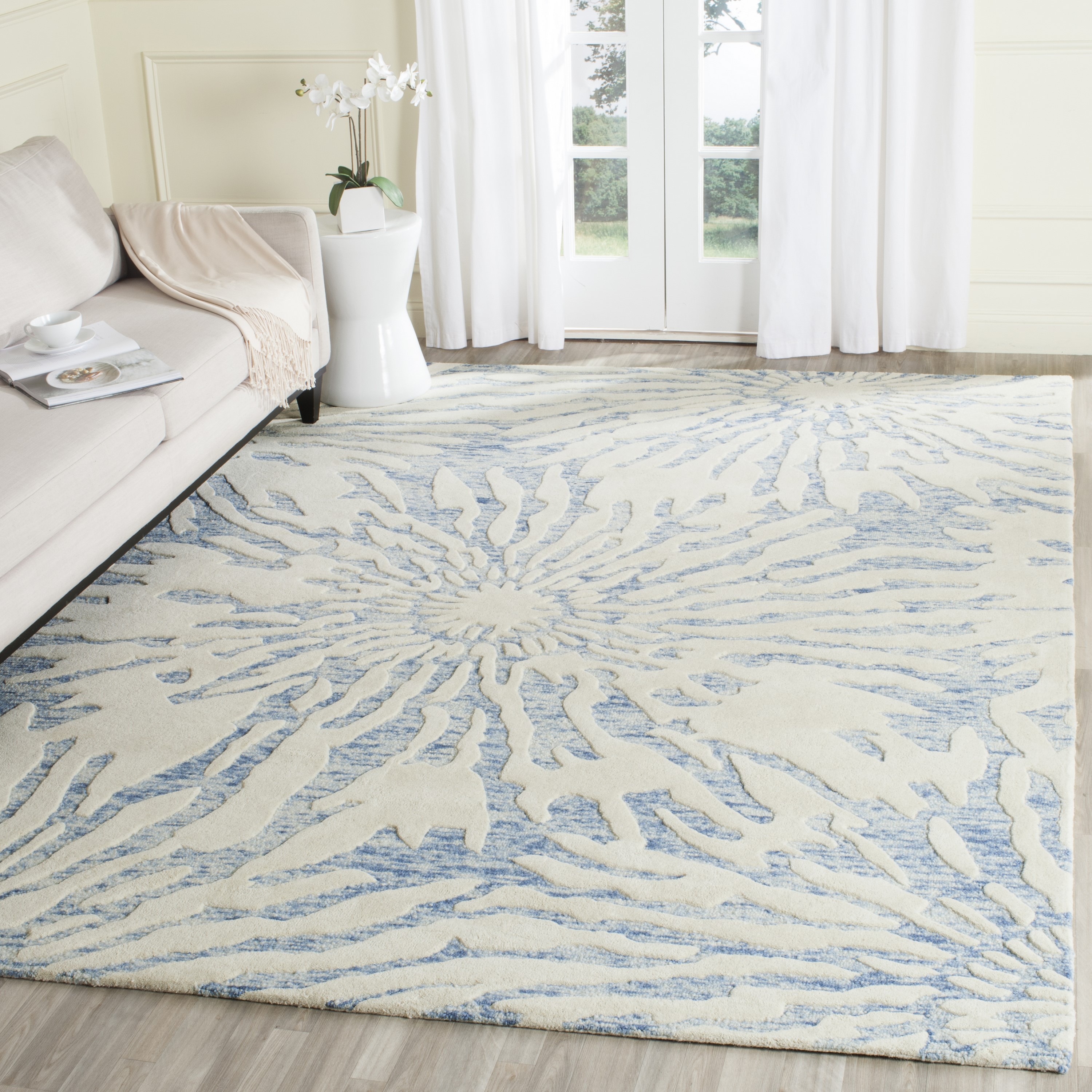 Safavieh BEL129B-8 Bella Ione 8 x 10 (ft) Tufted Wool Dark Blue/Ivory Rectangular Indoor Abstract Area rug