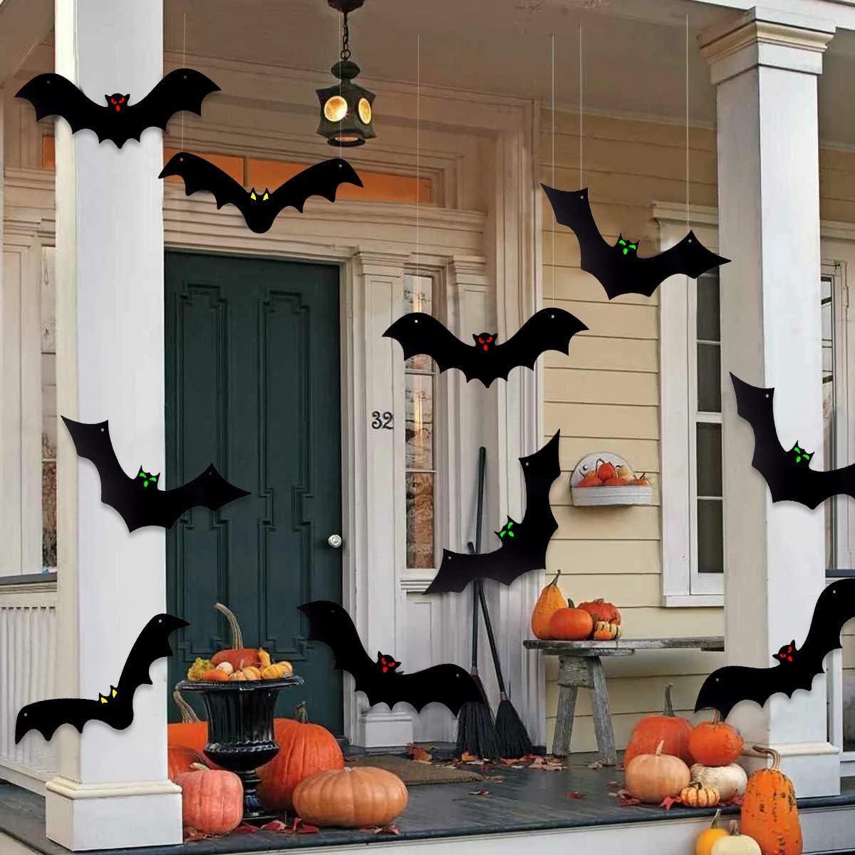 ZHANYIGY Halloween Hanging Bats for 12PCS 3D Halloween Yard Outdoor Decoration 3 Styles Realistic Scary Large Fake Black Hanging Flying Bat Spooky for Halloween Indoor Sign Lawn Decorations
