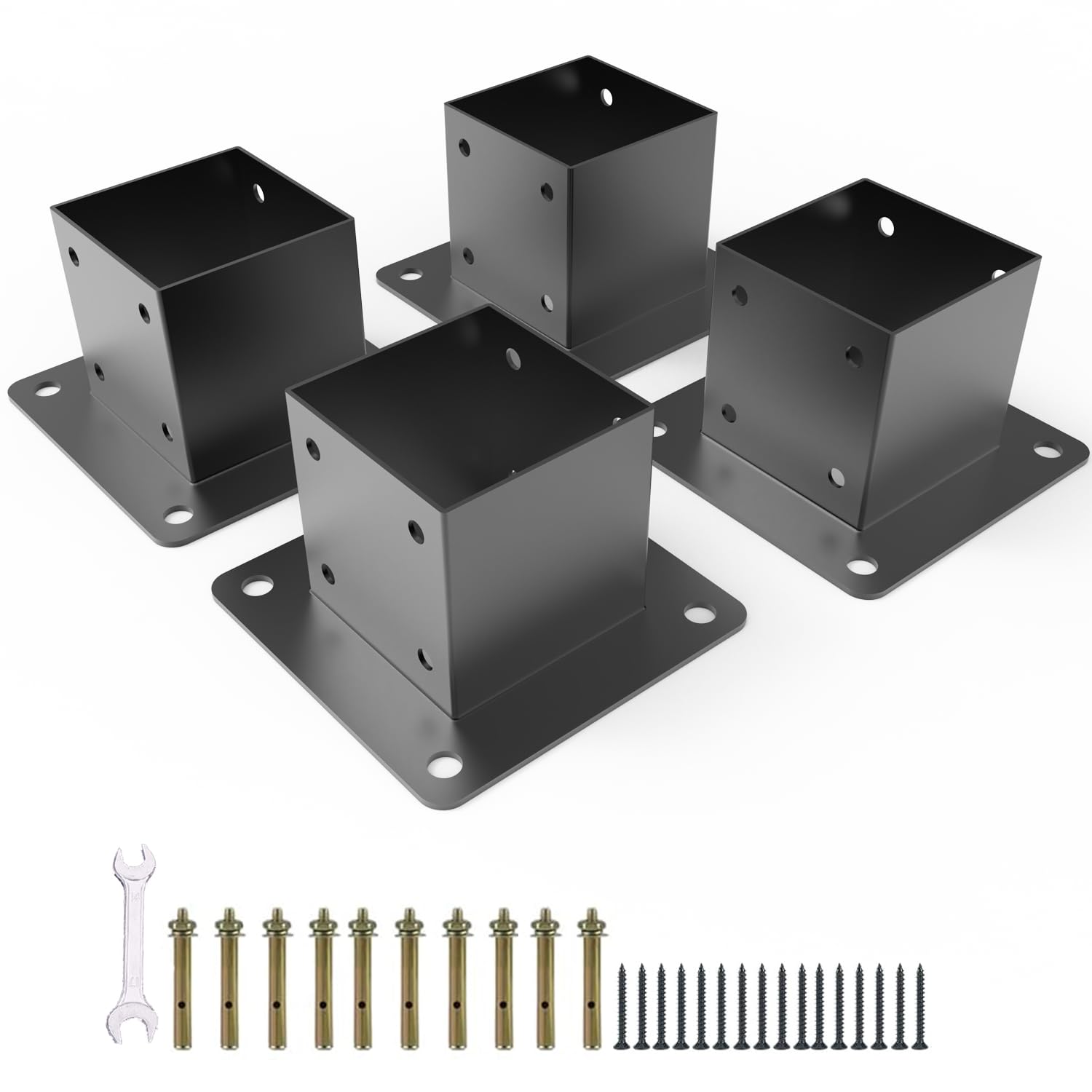 Vrbgify  4x4 Post Base Heavy Duty Carbon Steel Powder Coated Deck Post Brackets Fits 3 5 x 3 5 Inch Lumber Fence Porch Railing Pergola Mailbox