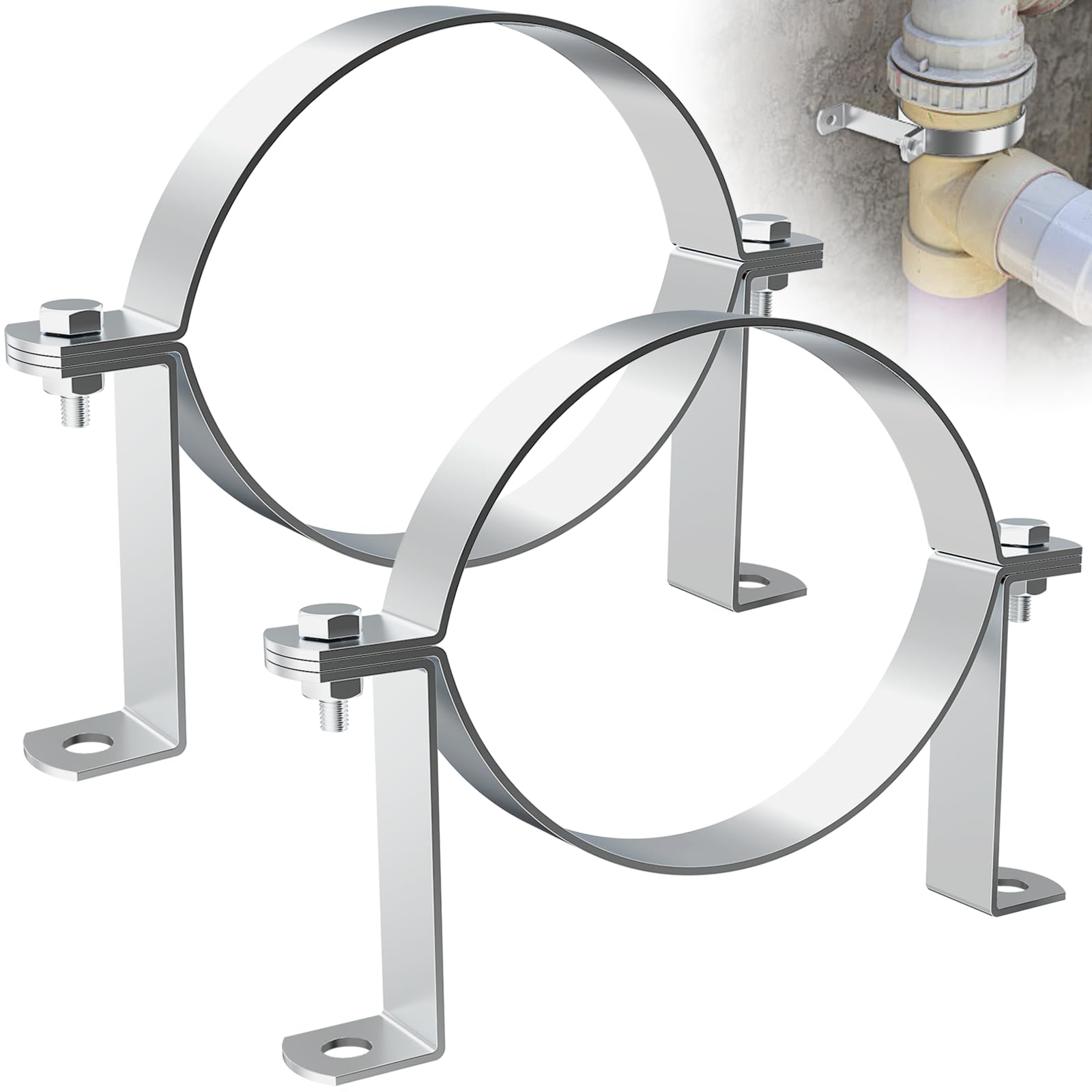Ahfiwaso 6 Inch B Vent Wall Strap Adjustable Round Gas Vent Pipe Strap for Metal Plastic Chimney and Drainage Pipes Galvanized Steel 2 pcs