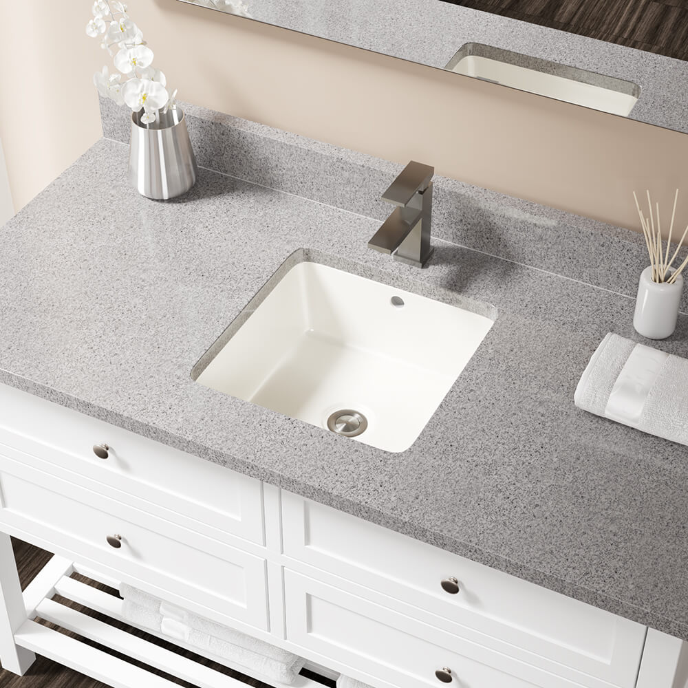 MR Direct U1414-B-PUD-BN Bisque Porcelain Undermount Square Traditional Bathroom Sink with Drain Included (16-in x 16-in)