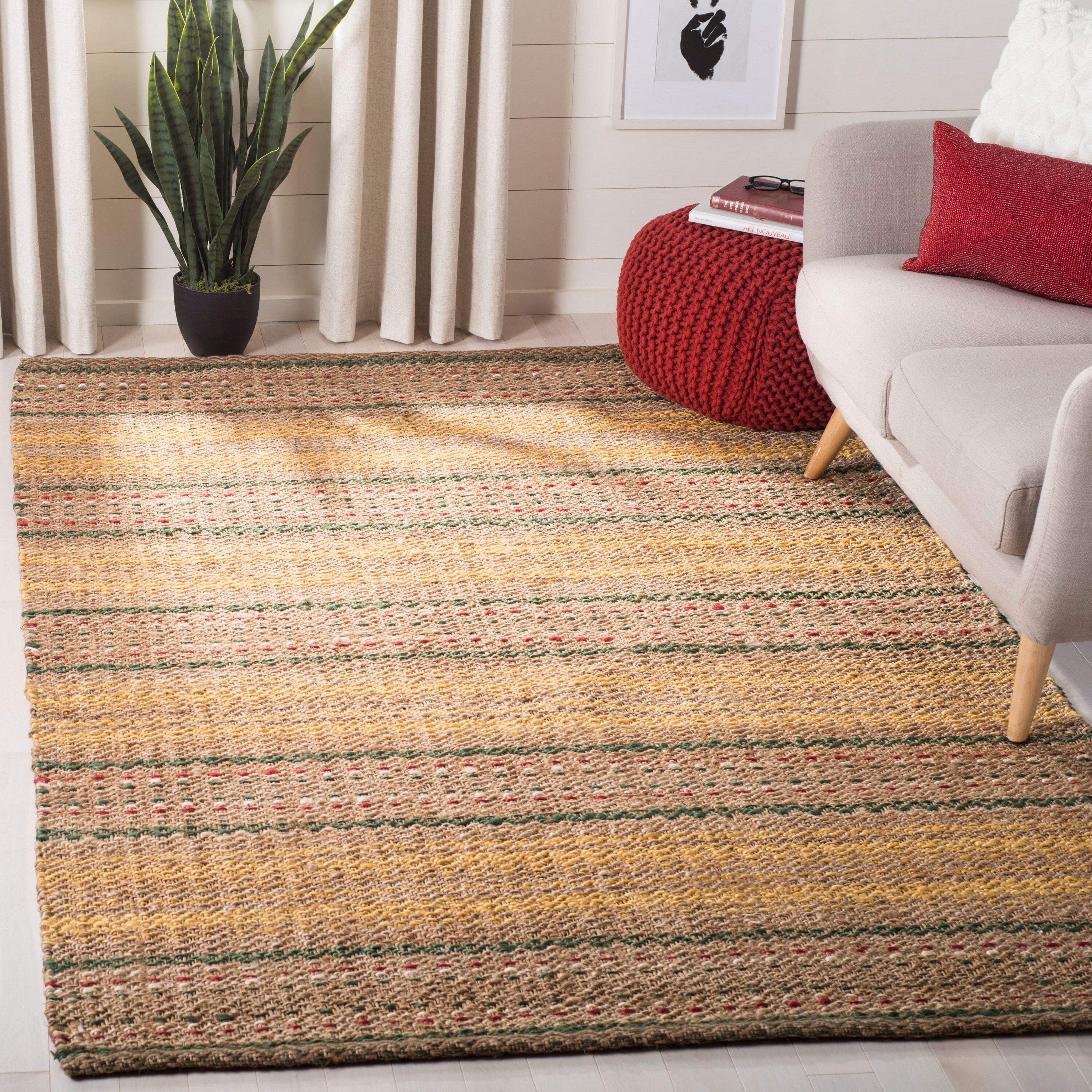 Safavieh NF202B-8 Natural Fiber Salem 8 x 10 (ft) Jute Natural/Gold Rectangular Indoor Stripe Farmhouse/Cottage Area rug