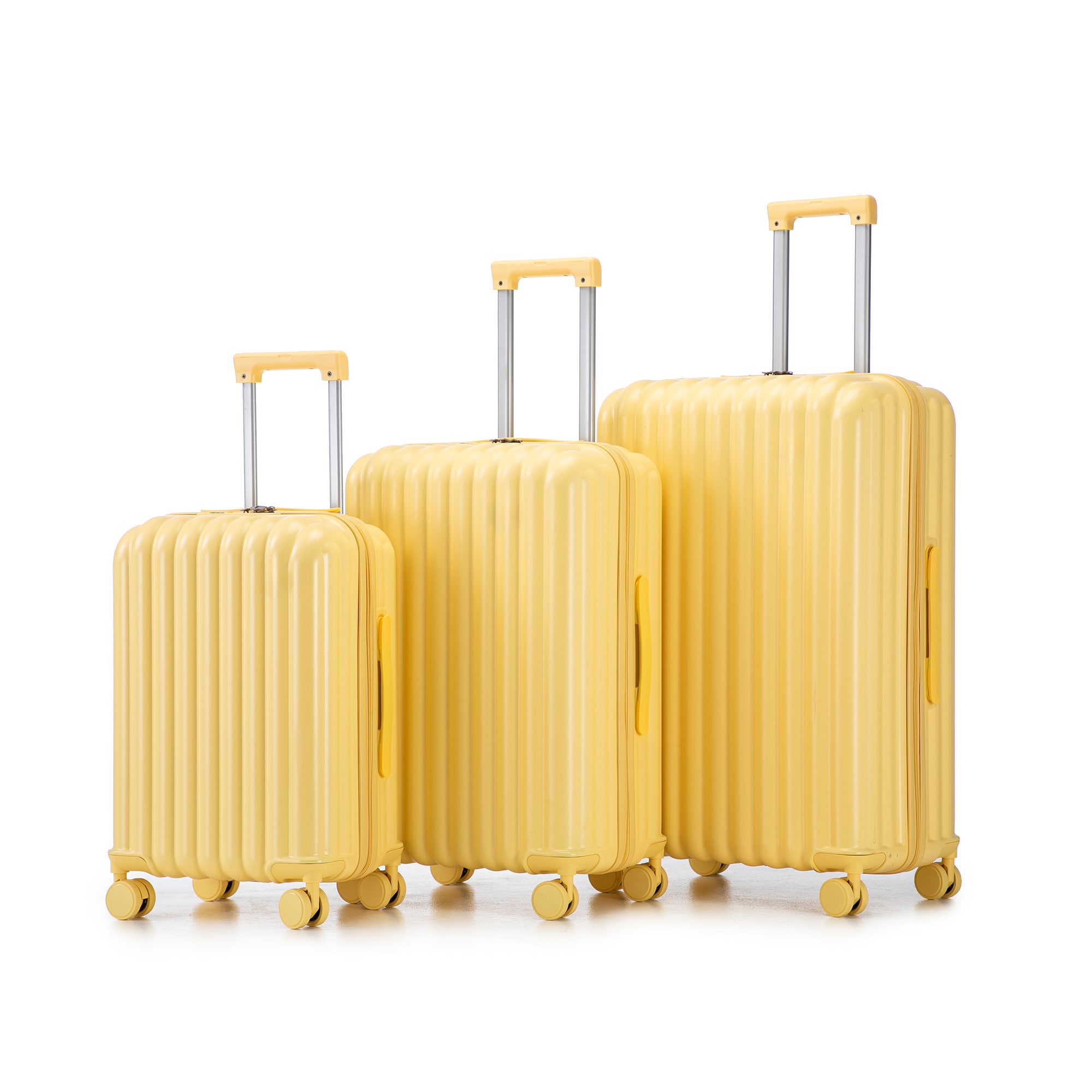 GDFStudio 20inch/24inch/28inch 3 pcs/set in ABS Spinner Wheel Luggage  Carry on Suitcase  with Cup Holder  and  USB Port  and  Phone Holder (Yellow)