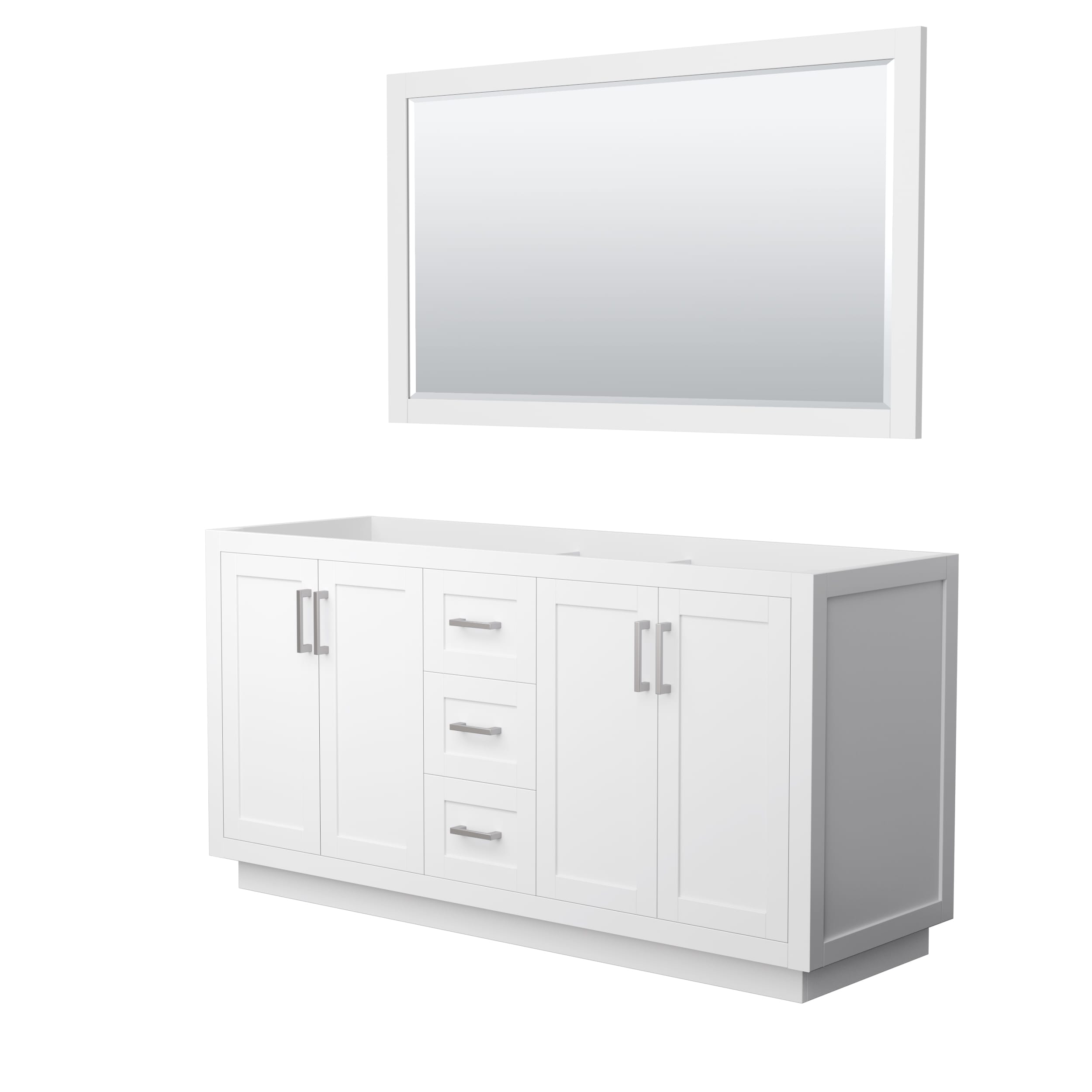 Wyndham Collection WCF292966DWHCXSXXM58 Miranda 66-in White with Brushed Nickel Trim Bathroom Vanity Base Cabinet without Top (Mirror Included)