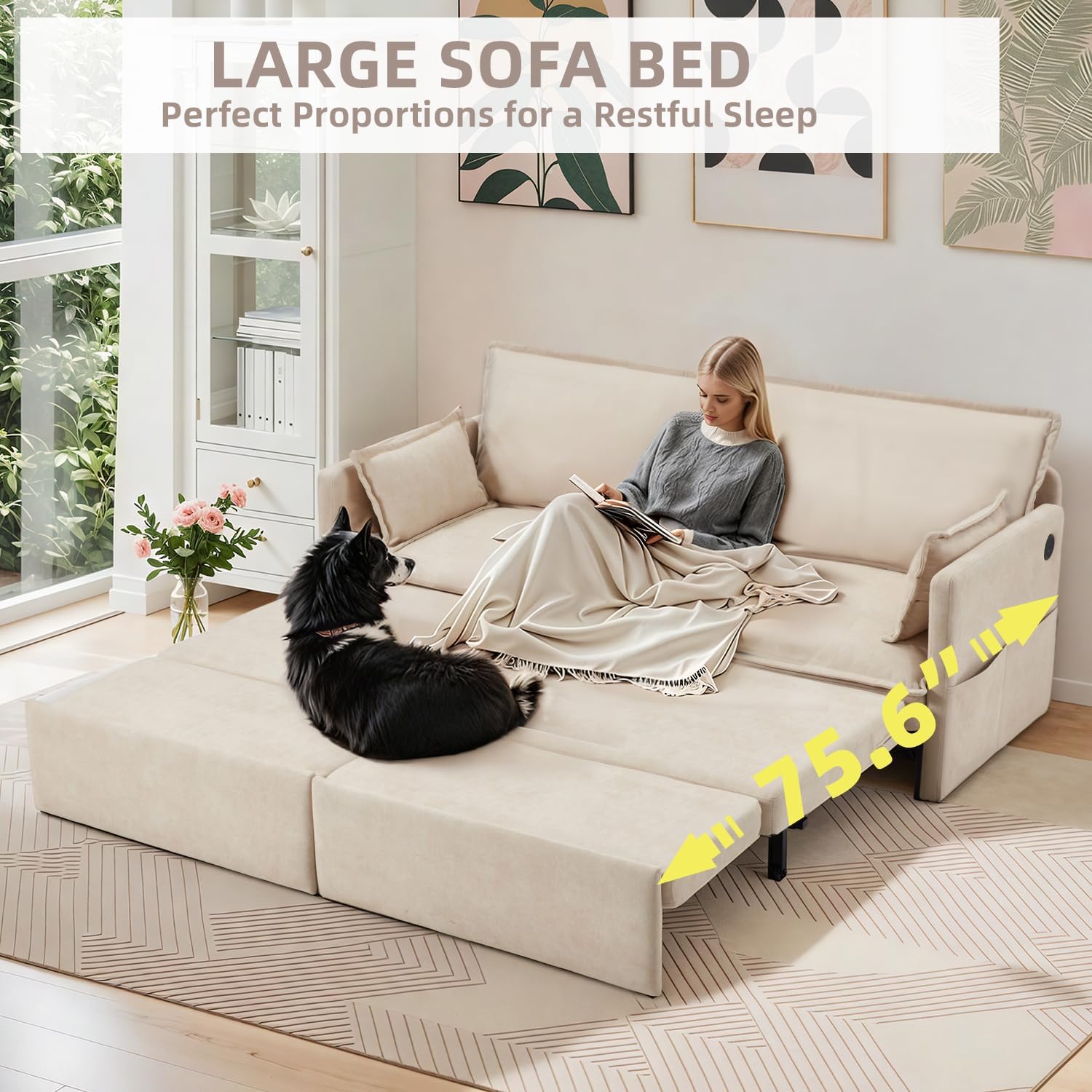 AECOJOY 7 Pull Out Couch Sleeper Sofa Bed with USB Ports And 4 Side ...