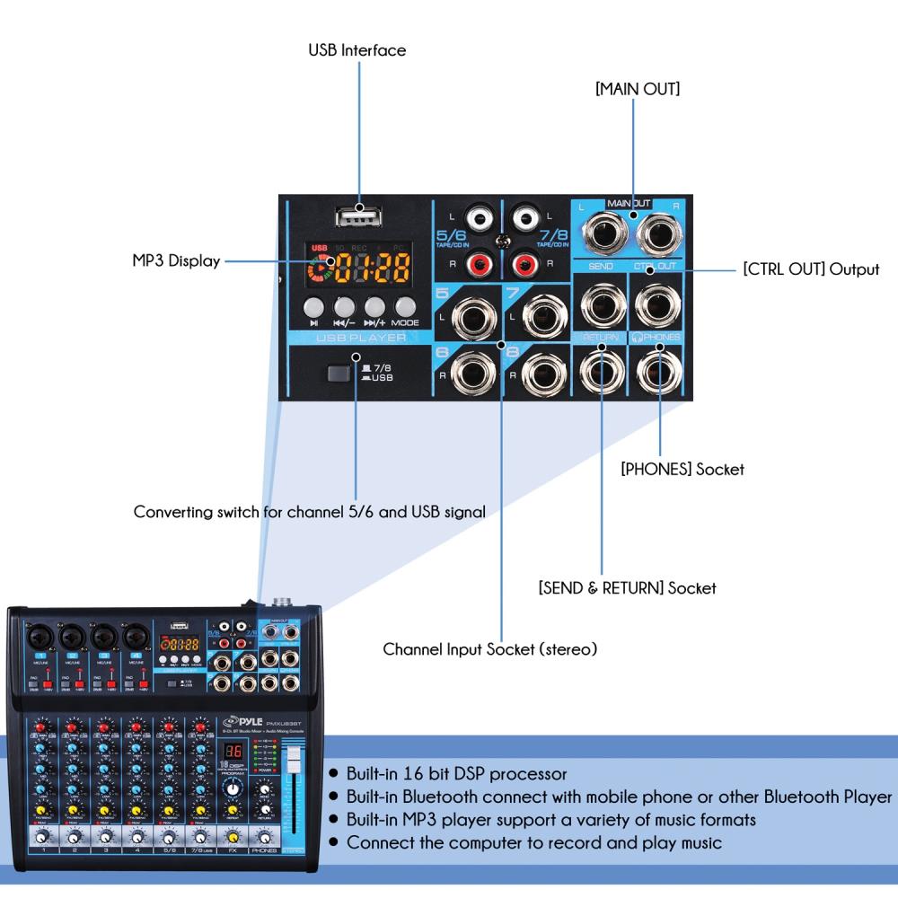Pyle 8Channel Bluetooth Studio Audio Mixer in the Public Address