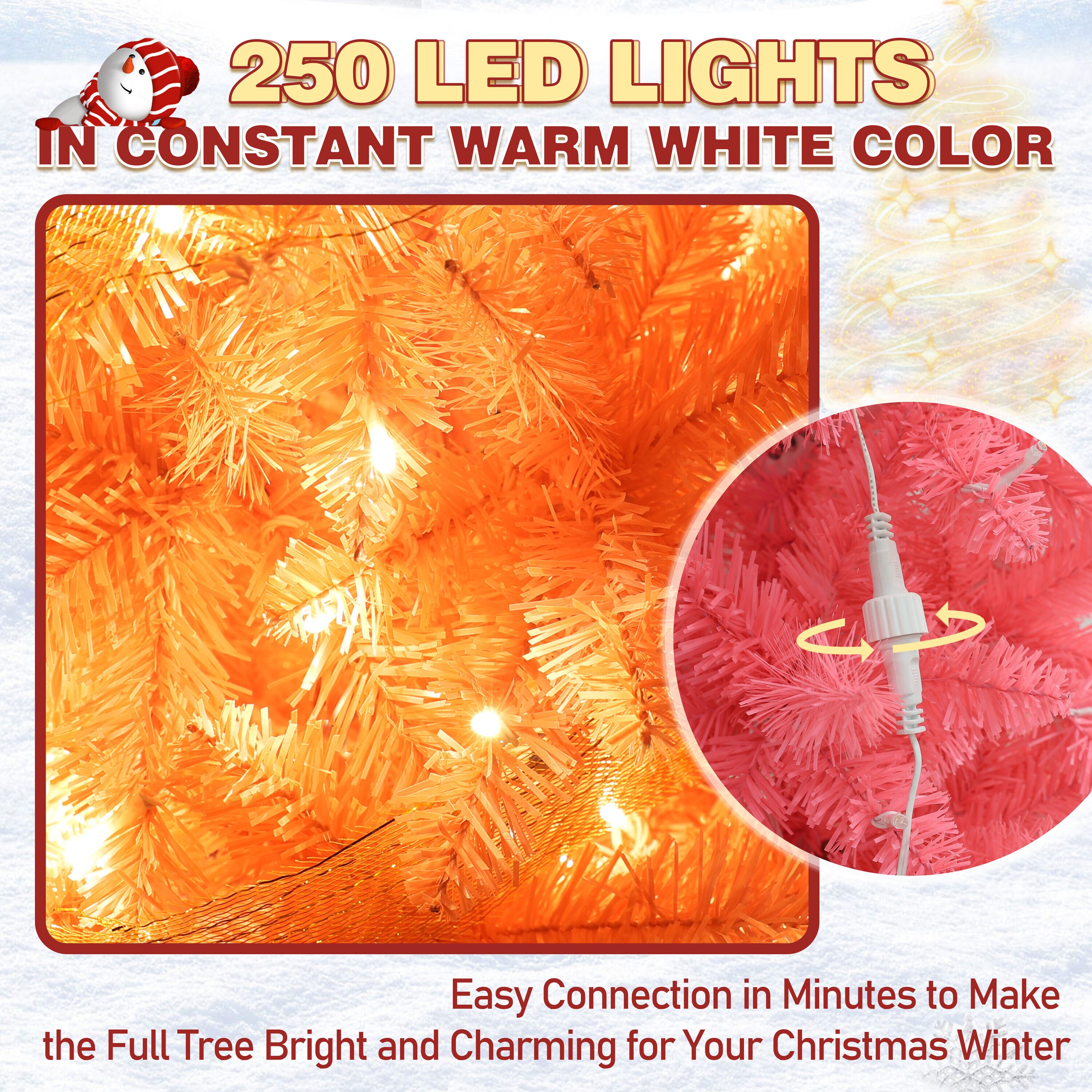 VEIKOUS 6-ft Pine Pre-lit Pencil Pink Artificial Christmas Tree with ...