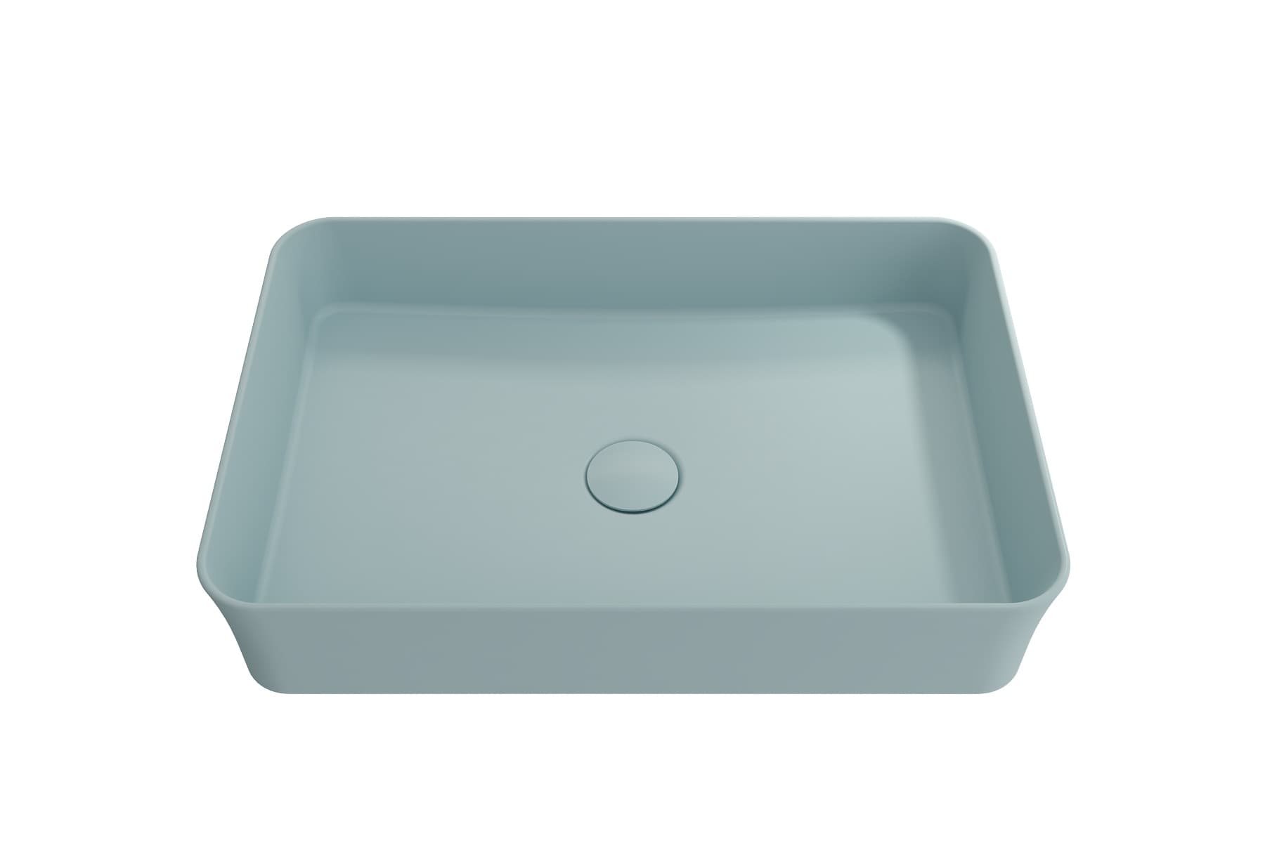 BOCCHI 1476-029-0125 Fire Clay 14.5-in Vessel Rectangular Modern Matte Ice Blue Bathroom Sink