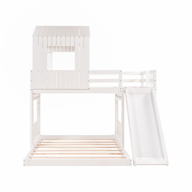 Casainc Twin Over Full Bunk Bed White, Bunk Bed With Full On Bottom And Slide