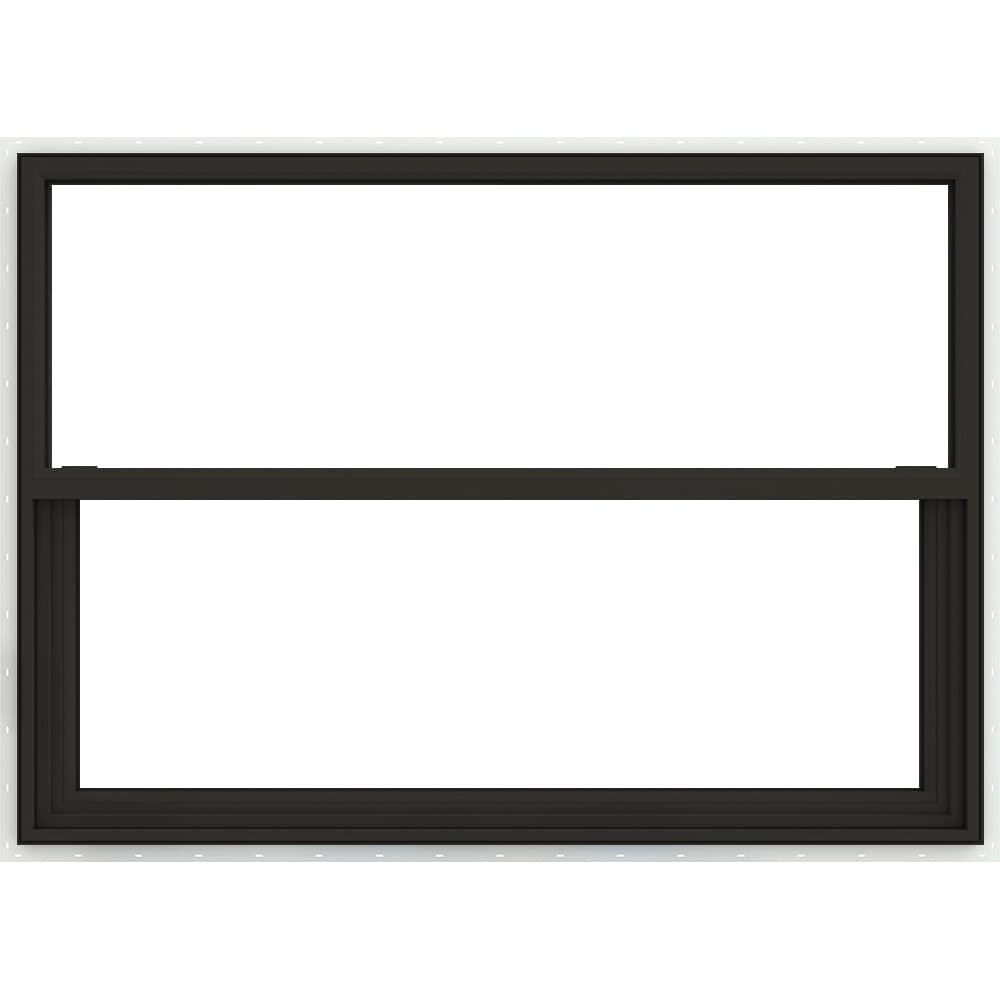JELD-WEN JW233400064 Premium Atlantic Vinyl Bronze Exterior Vinyl New construction Single Hung Window Impact Resistant Low-E Double Pane Glass (Full Screen Included) Hurricane Approved