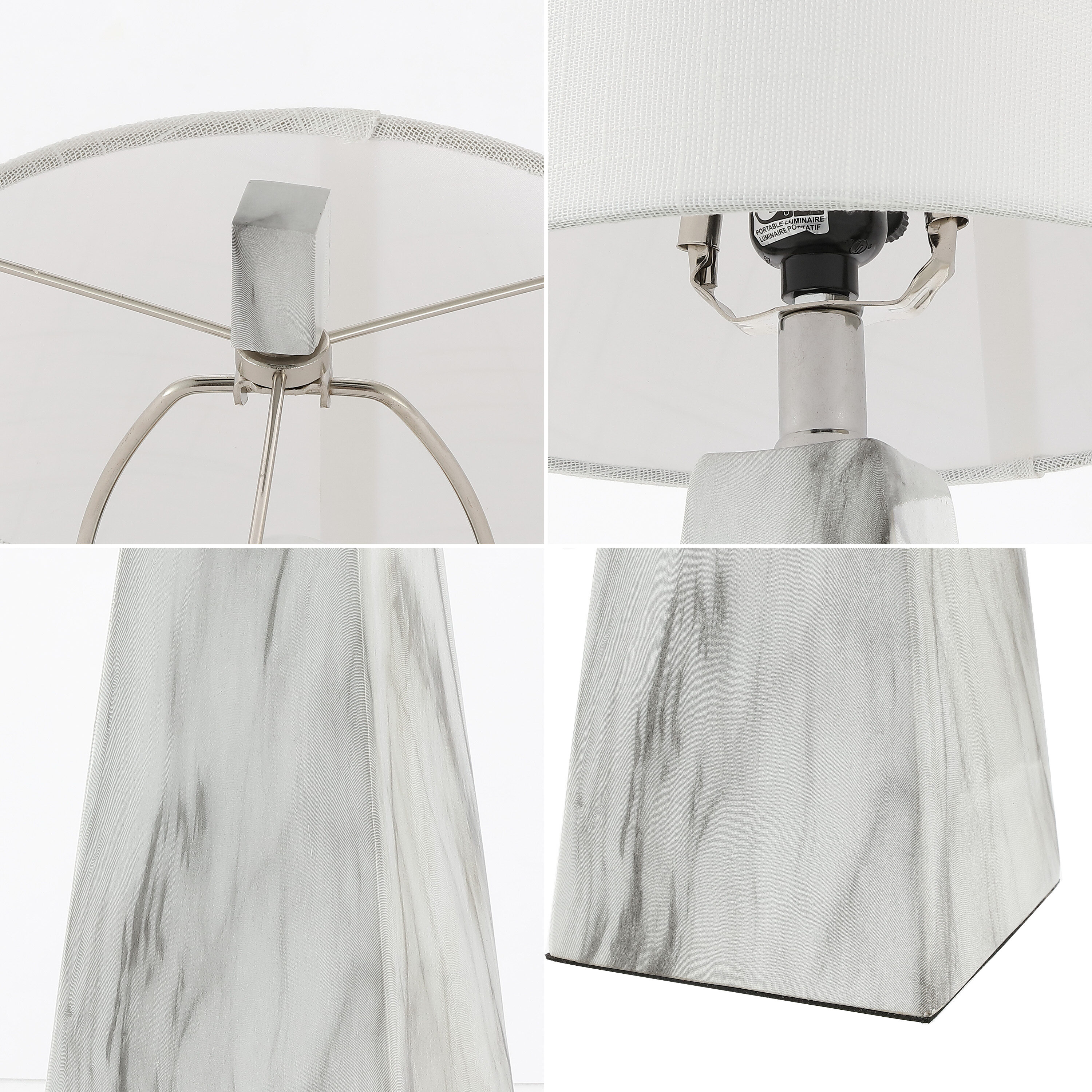 Owen 20.5" White Marble Finish Resin Table Lamp Set with Linen Shade