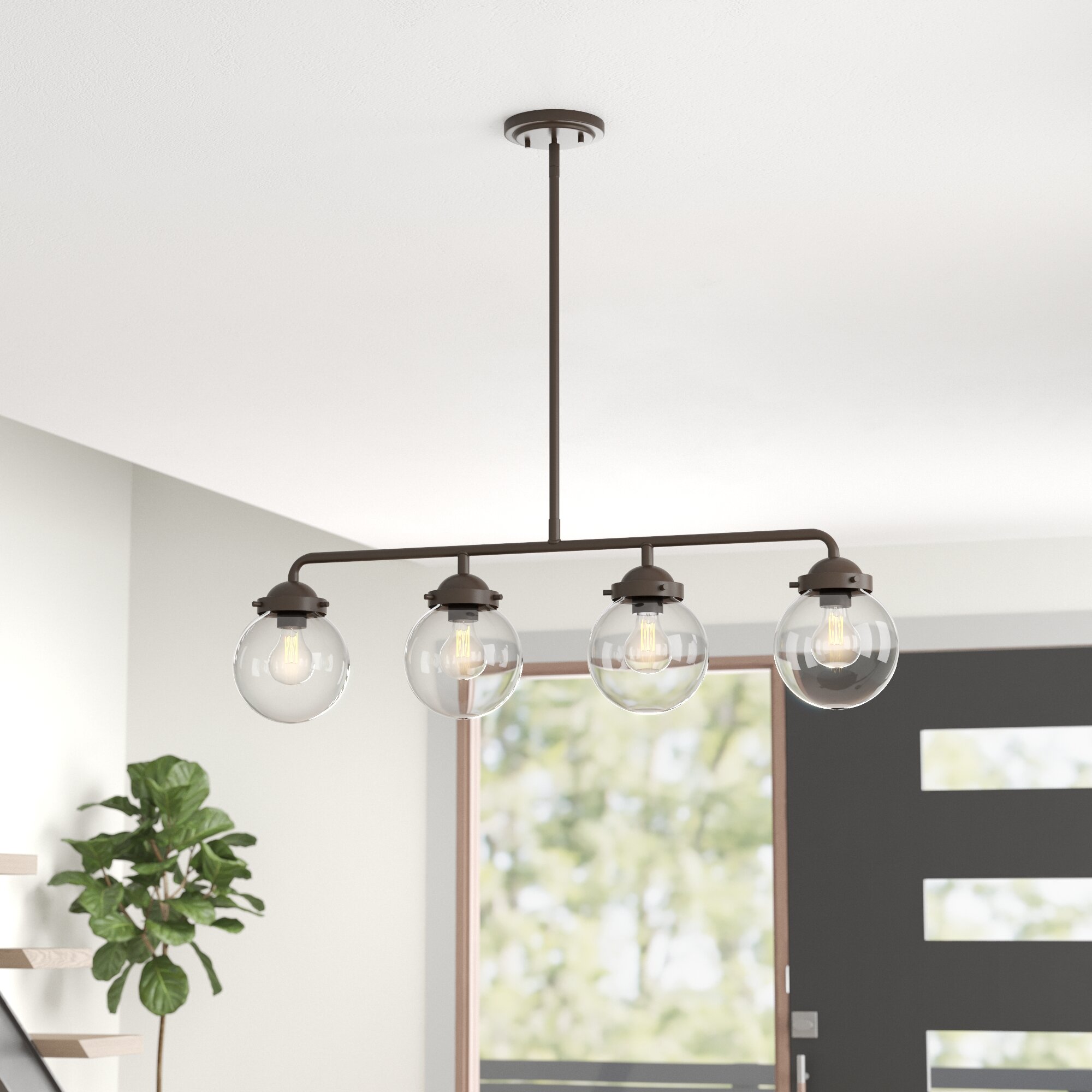 Designers Fountain 95938-BG Knoll 4 -Light Brushed Gold Modern/contemporary Clear glass Globe Large Hanging Kitchen island light