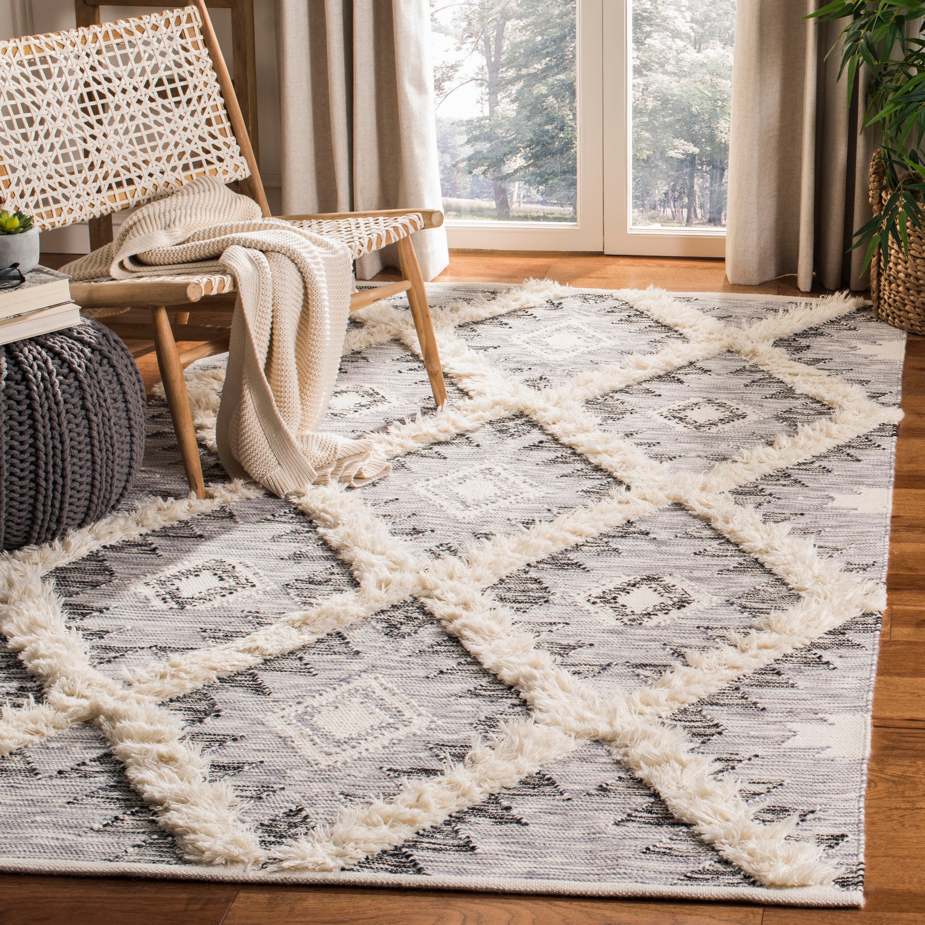 Safavieh KNY455H-8 Kenya Jaslene 8 x 10 (ft) Wool Charcoal/Ivory Rectangular Indoor Abstract Bohemian/Eclectic Area rug