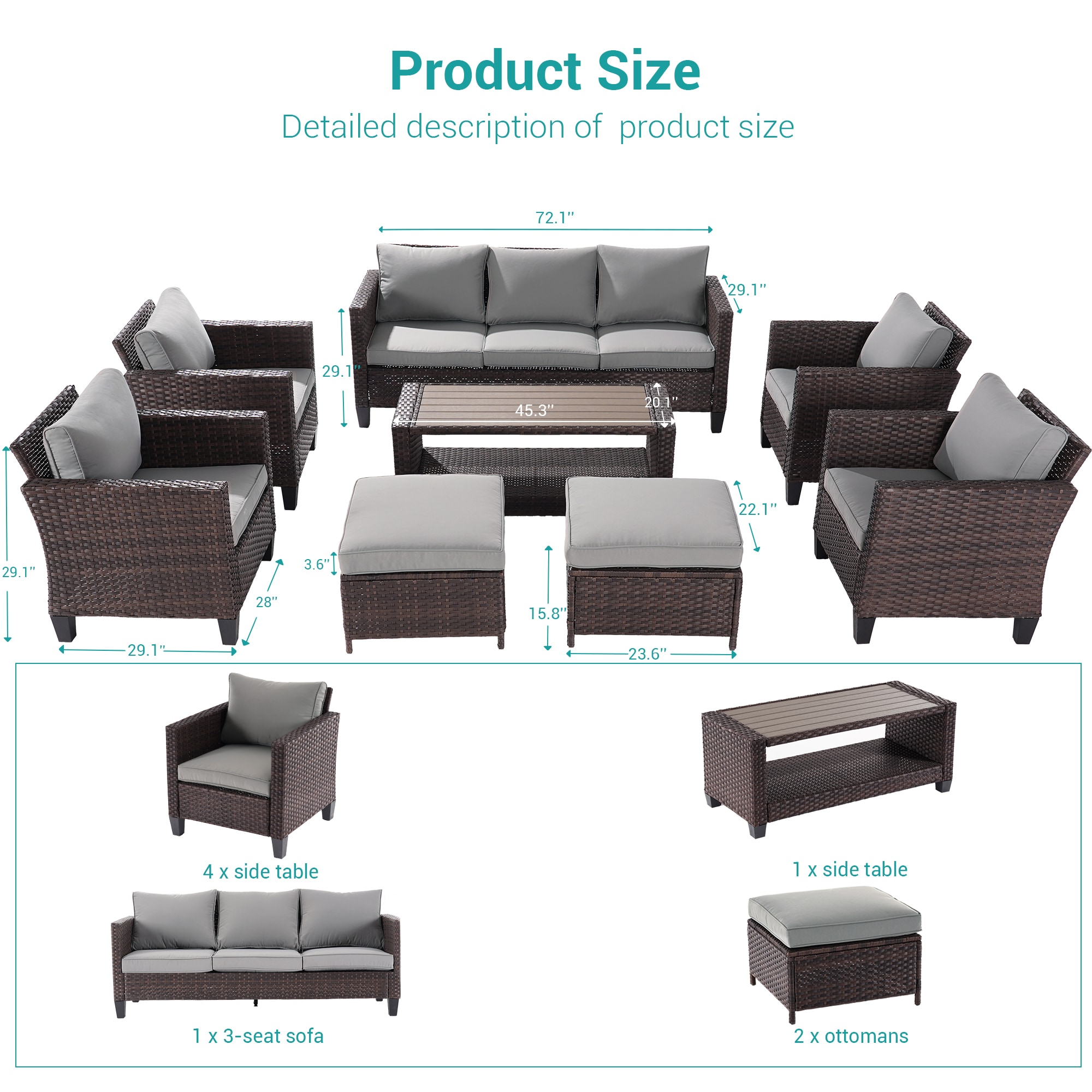 Sonkuki SD-AB-BGY-95S1T3 Patio-Conversation-Sets - View #2