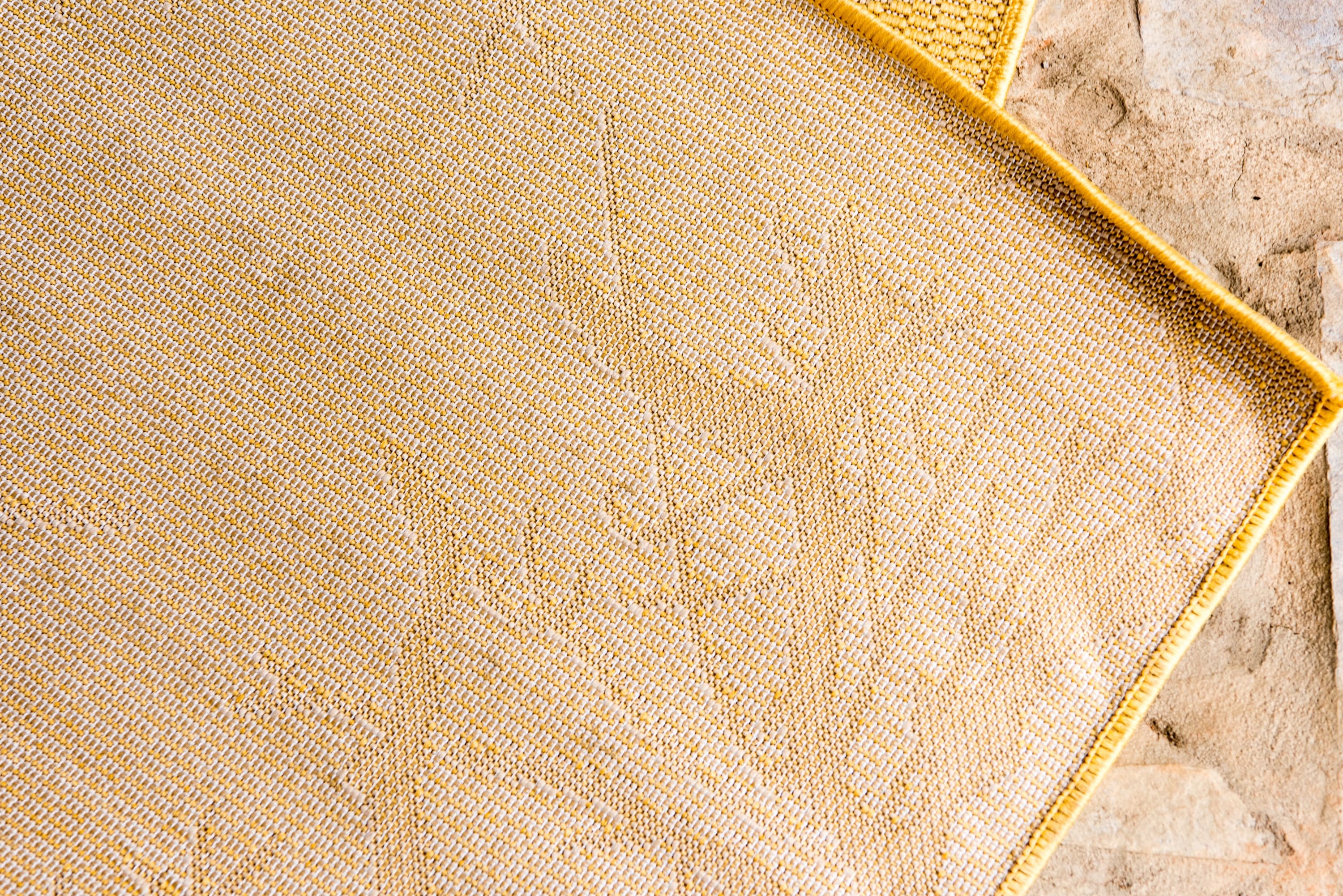 Yellow and White Rectangular Synthetic Outdoor Area Rug