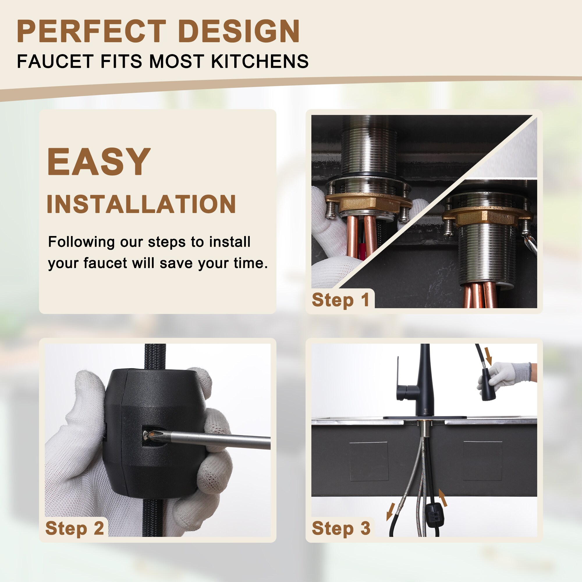Mondawe Matte Black Single Handle Pull-down Kitchen Faucet with 