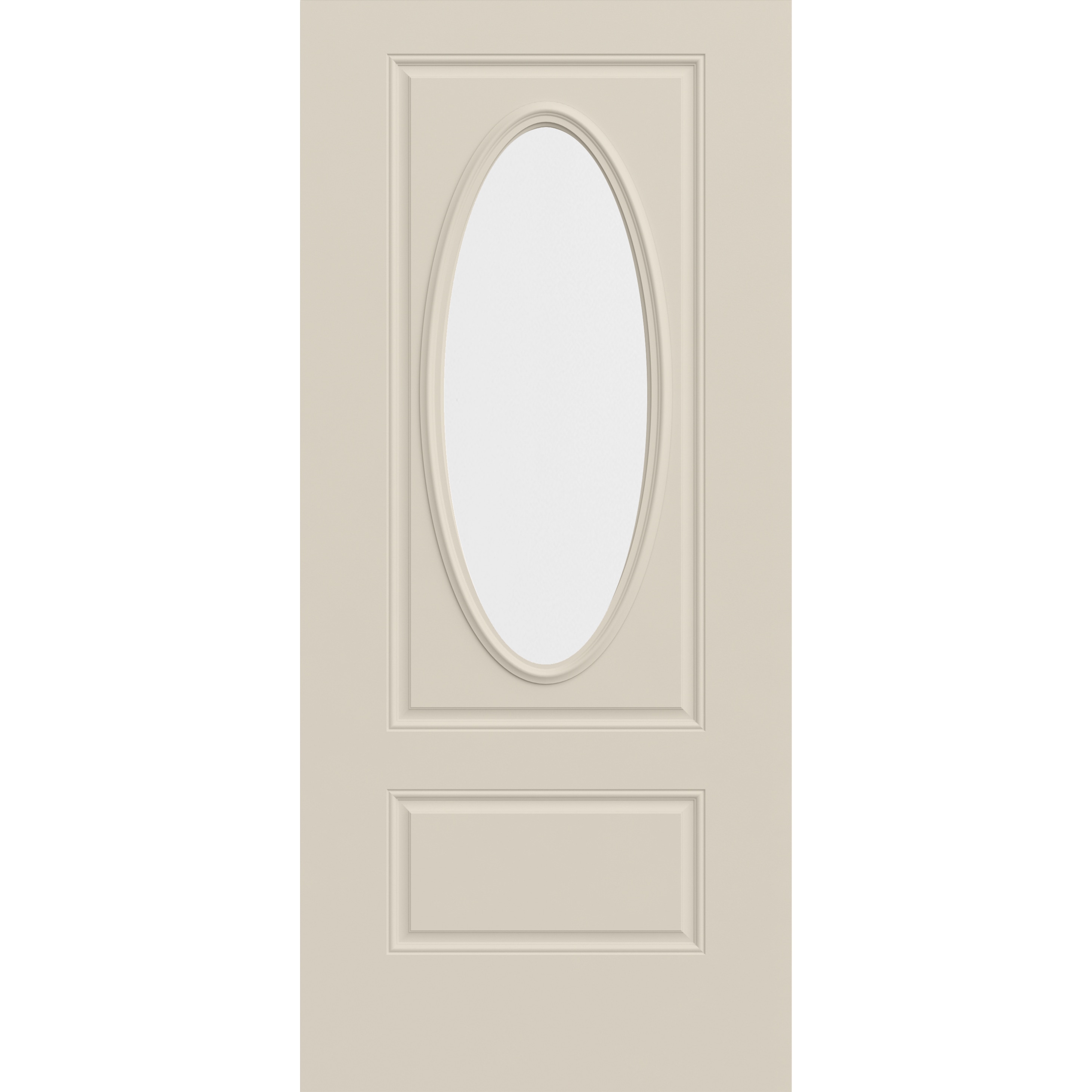36-in x 80-in Steel Oval Lite Universal Reversible Primed Slab Door Single Front Door Insulating Core in Off-White | - JELD-WEN LOWOLJW230400291