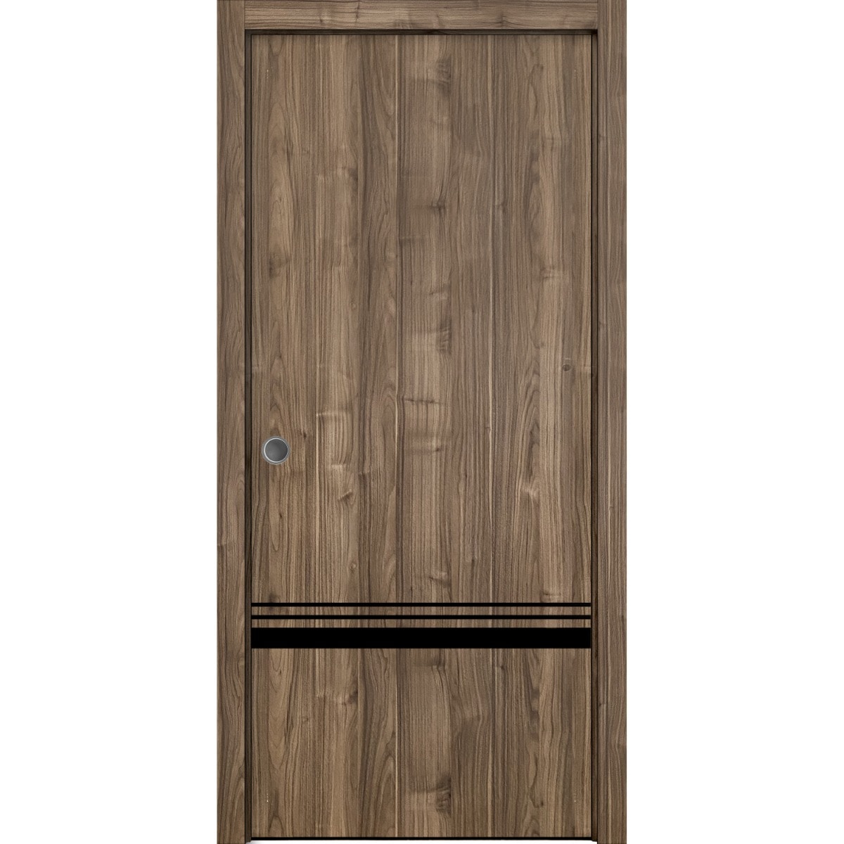 SARTODOORS Sliding French Pocket Door with - Planum 0012 Walnut - Kit Trims Rail Hardware - Solid Wood Interior Bedroom Sturdy Doors-24 x 96