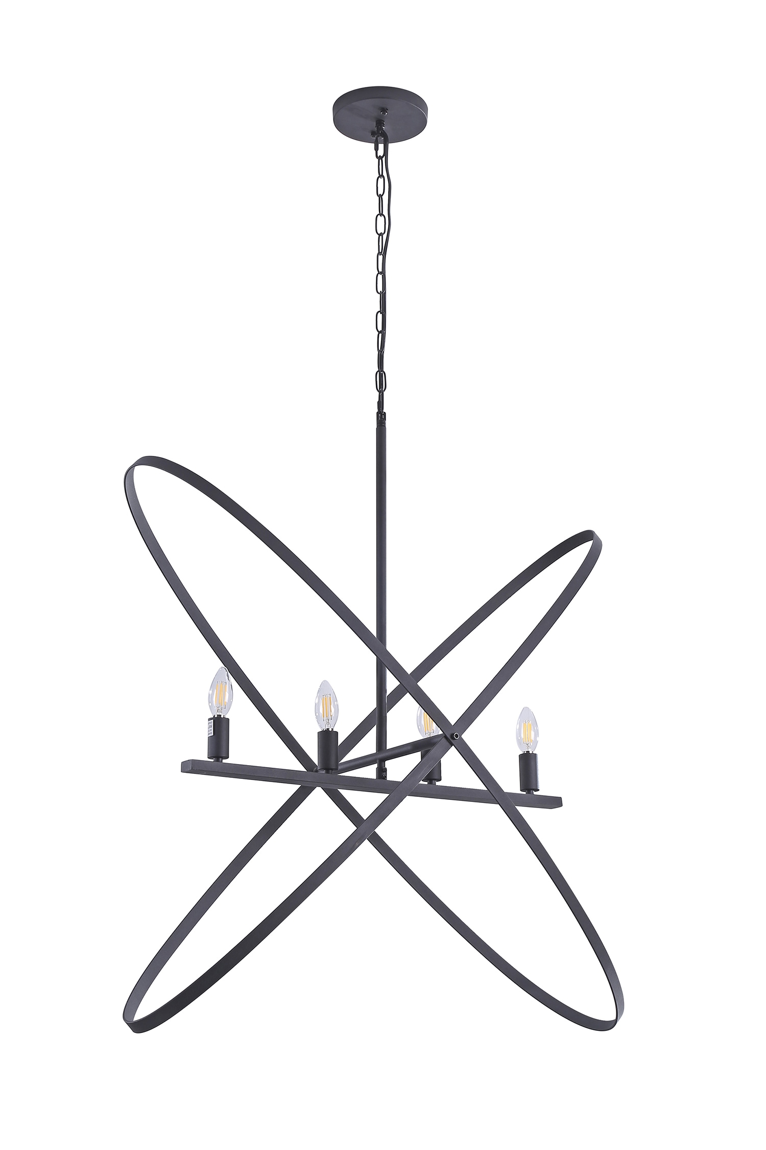 LOVMOR 29InchL X 15InchW X 37.5InchH 4 Led Matte Black Atom Brass Metal Pendant