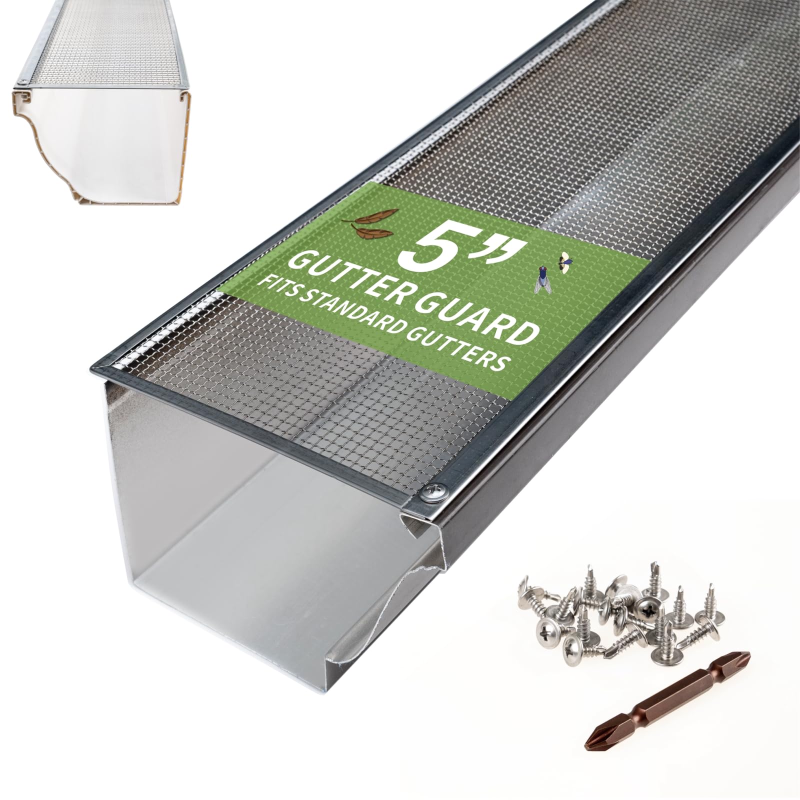 Justincity  5 Inch Gutter Guard Heavy Duty Stainless Steel Leaf Screen for Debris Protection Fits K-Style and Half-Round Gutters Screws Included