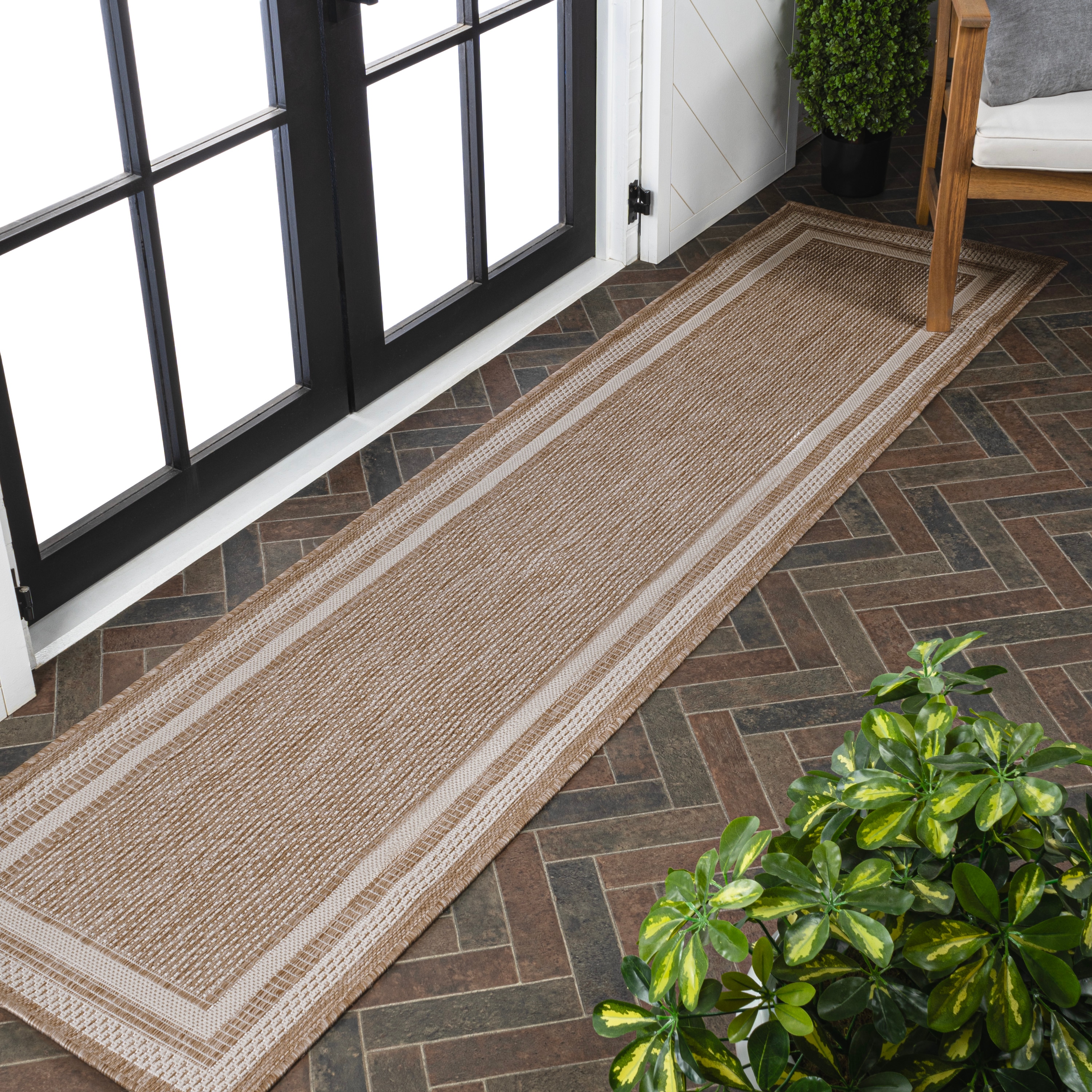 JONATHAN  Y TSN209A-28 TUSCAN SUN Dover 3-Stripe Border 2 x 8 (ft) Loomed Polypropylene Beige/Cream Rectangular Indoor/Outdoor Border Farmhouse/Cottage Runner rug