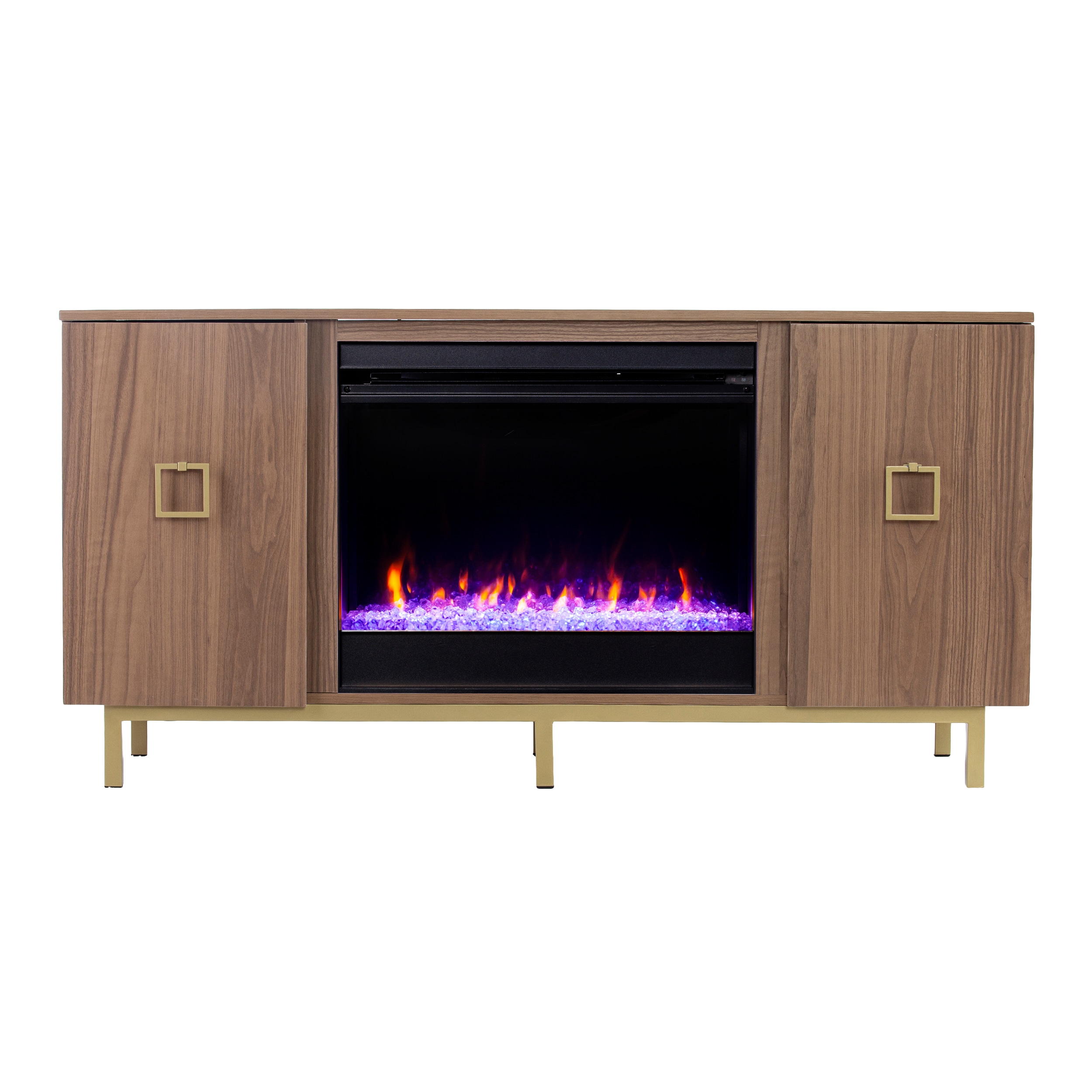 Southern Enterprises FC1165456 54-Inches W Natural, Gold TV Stand with Fan-forced Flat wall Electric Fireplace with Remote Control Included