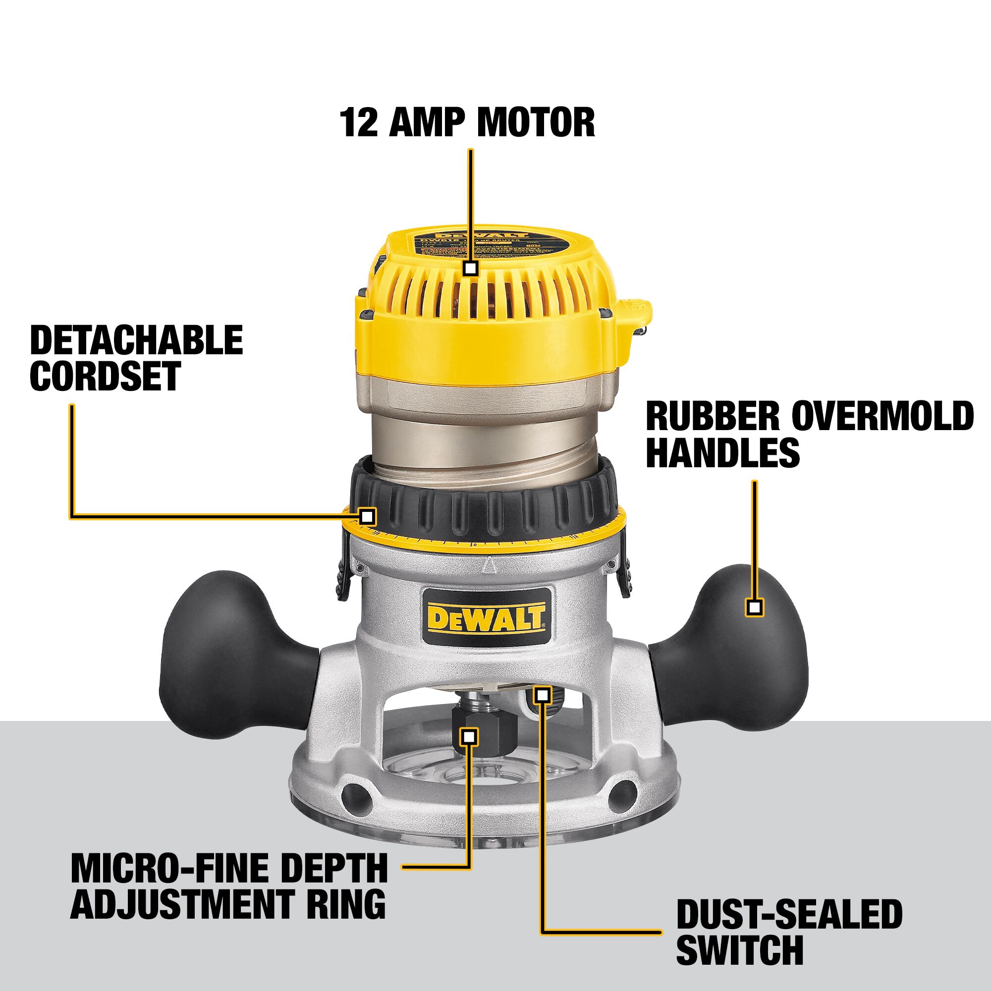 DEWALT DW618PKB 1/4-in and 1/2-in-Amp 2.25-HP Variable Speed Combo Fixed/Plunge Corded Router Soft Case (Tool Only) - 1