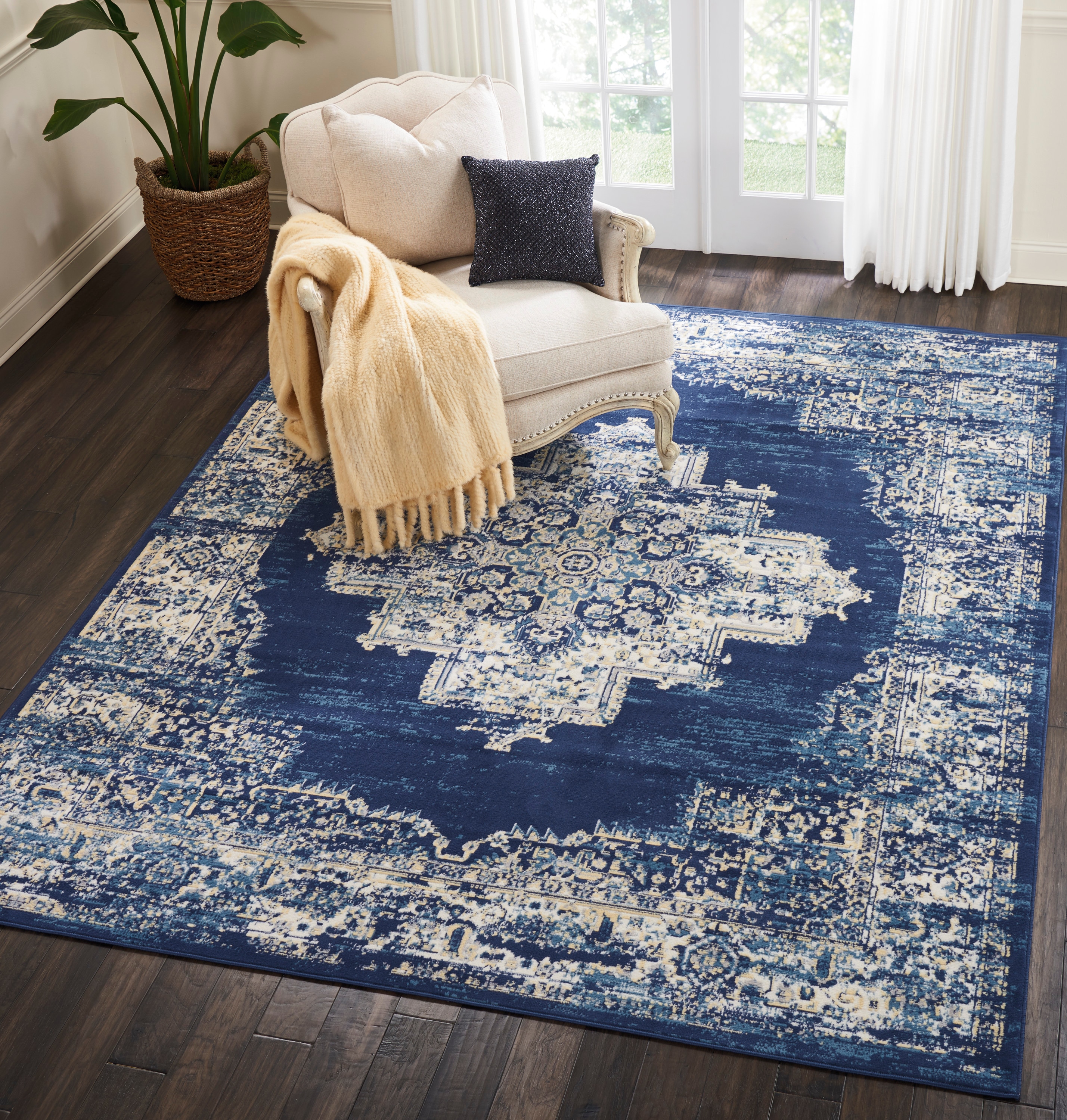 Nourison Grafix 7 X 9 (ft) Navy Blue Indoor Abstract Area Rug in the ...