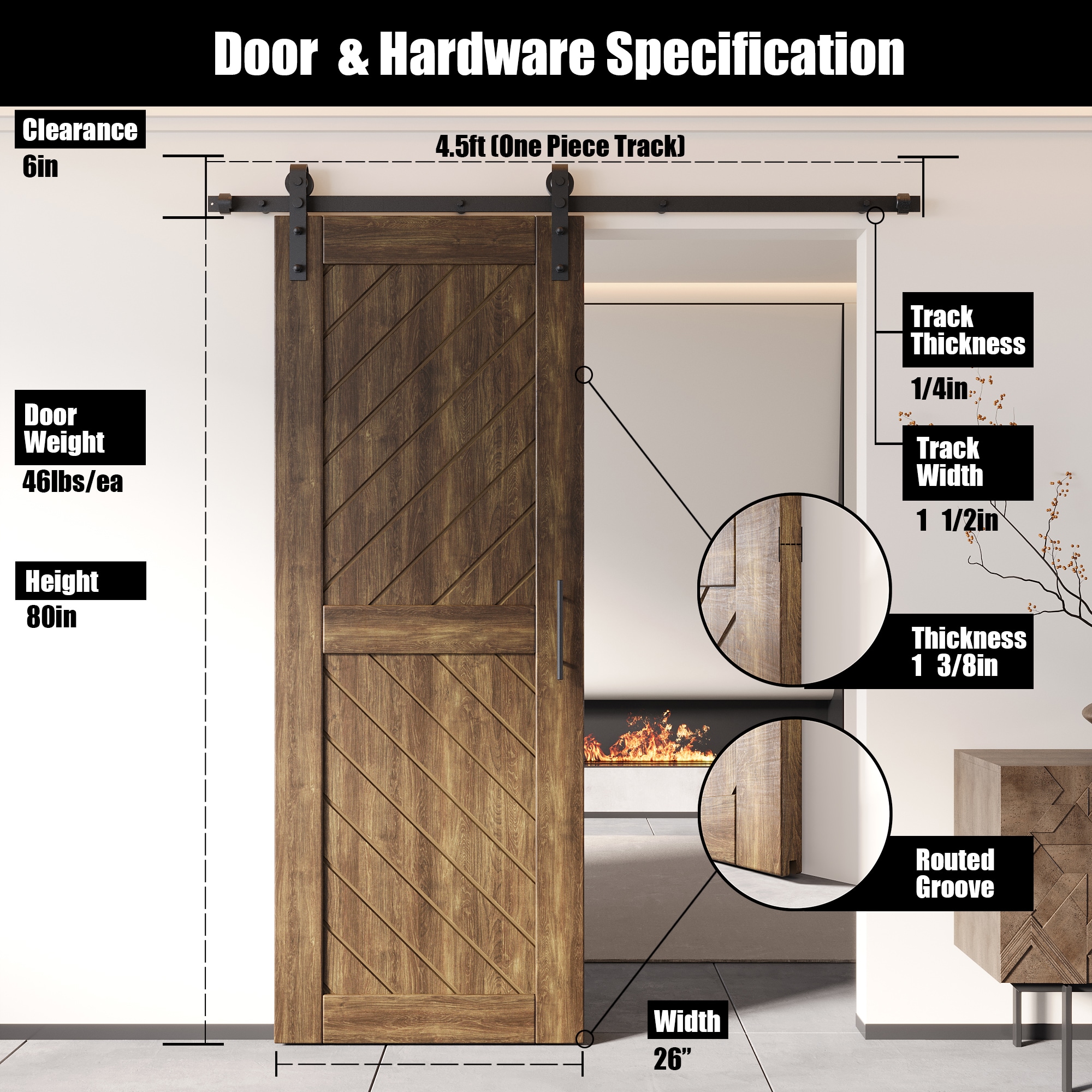 HOMACER YT1H054C-XT3-2680-WA Barn-Doors - View #2