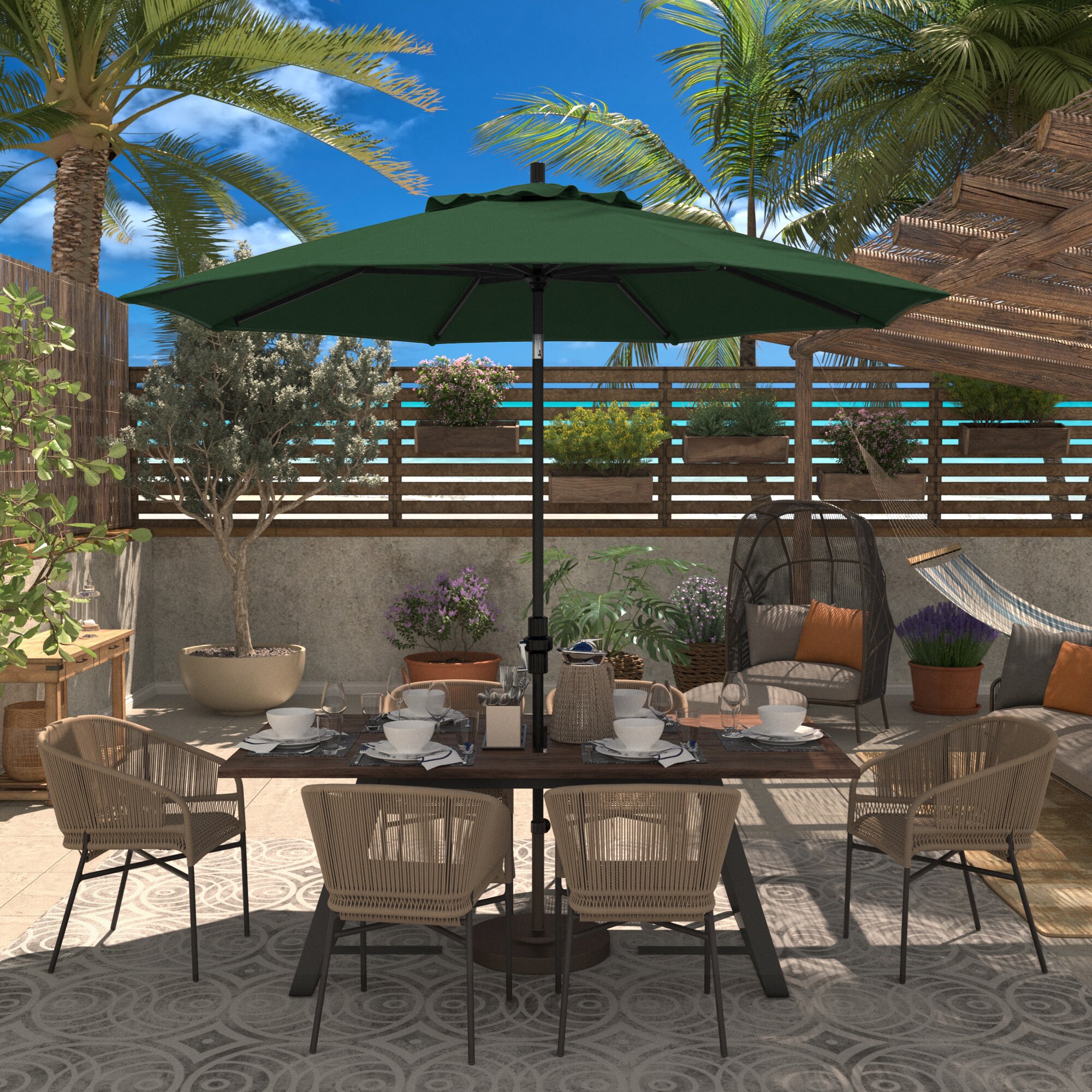 Hunter Green 9' Aluminum Patio Umbrella with Crank Lift