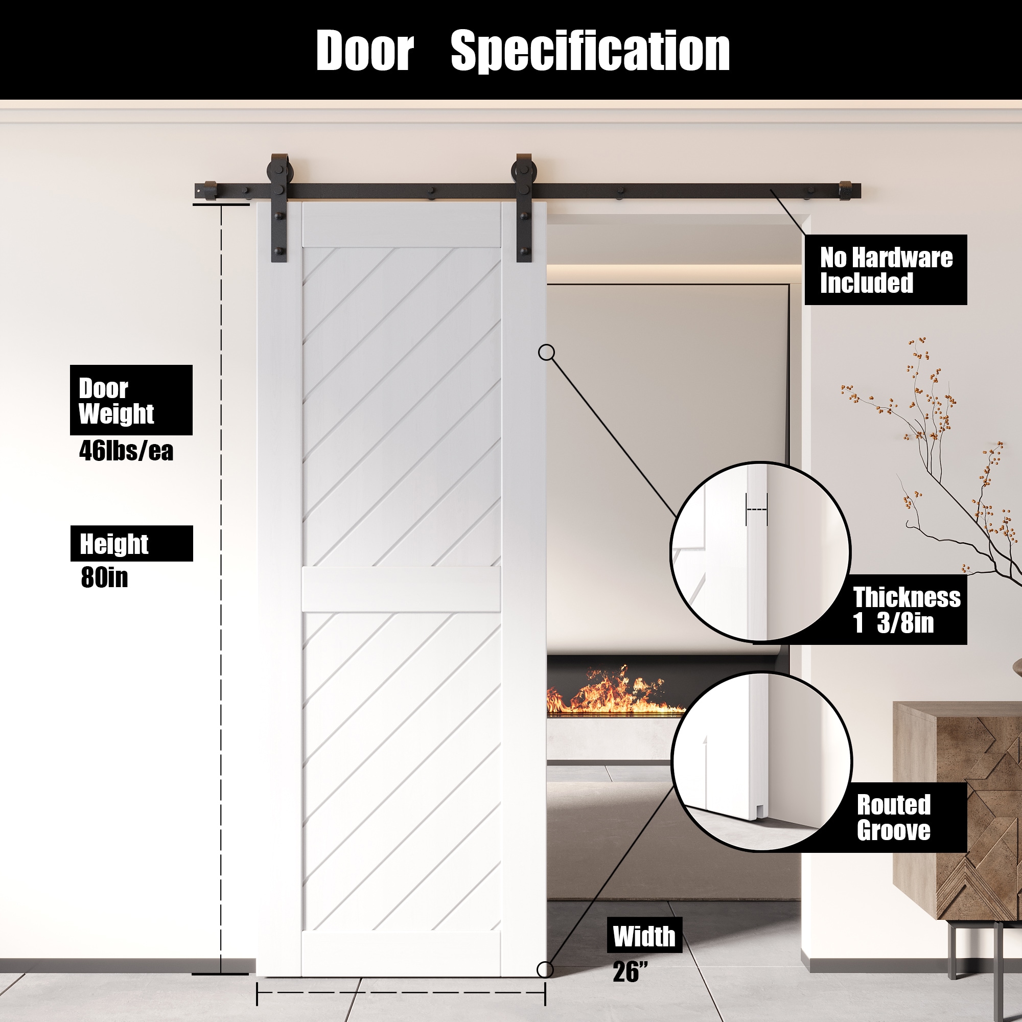 HOMACER XT1-2680-WH Barn-Doors - View #2