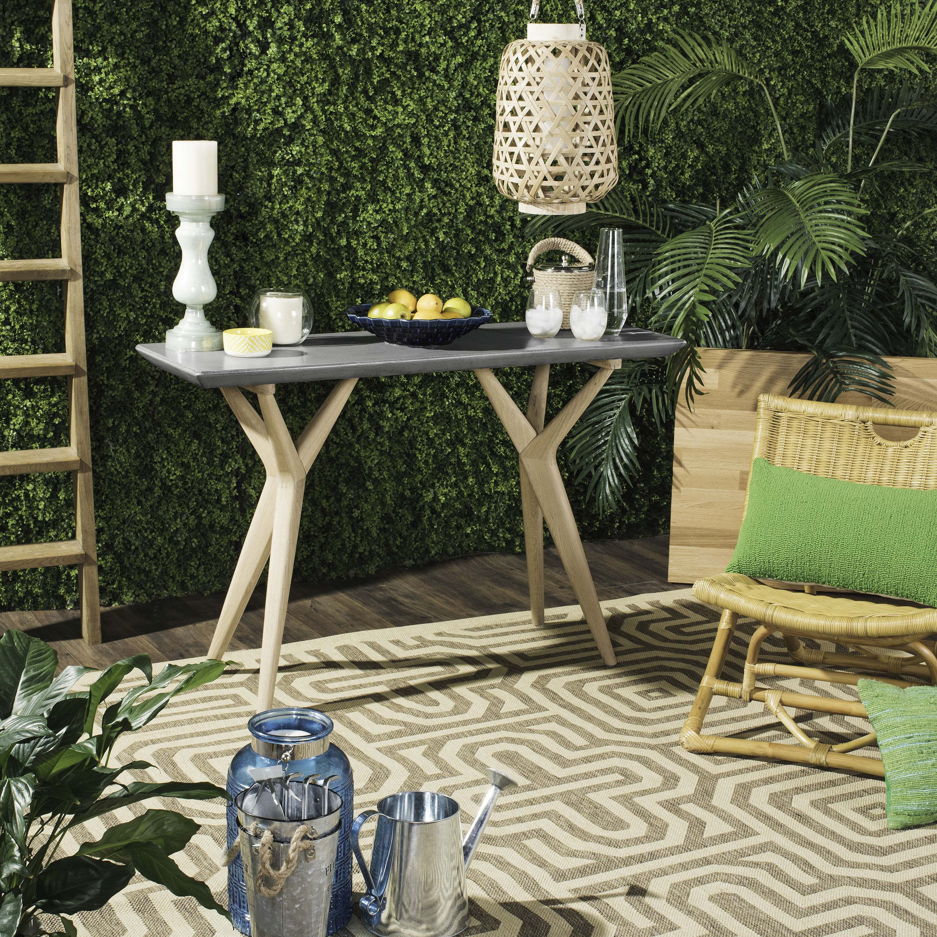 Safavieh Transitional 47" Dark Grey & Brown Concrete-Wood Console Table