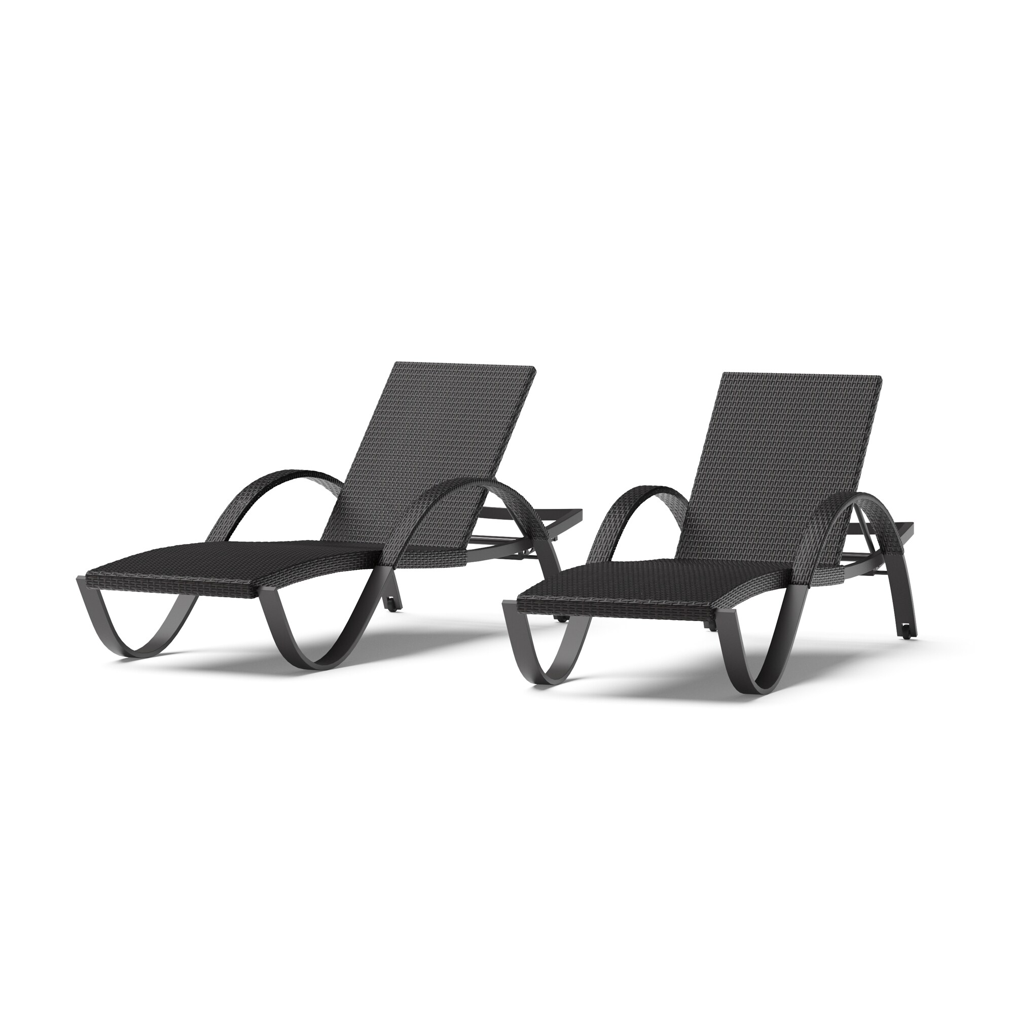 RST Brands OP-PEAL-DEC-2E-K Deco Set of 2 Wicker Stackable Espresso Aluminum Frame Stationary Chaise Lounge Chair with Woven Seat